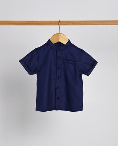 Babies and More Short Sleeve Shirt with Textured Fabric in Navy - Blue thumbnail 1