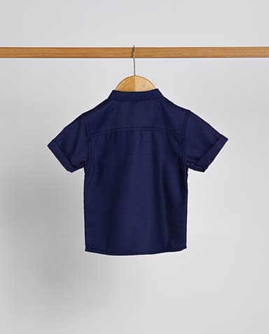 Babies and More Short Sleeve Shirt with Textured Fabric in Navy - Blue thumbnail 2