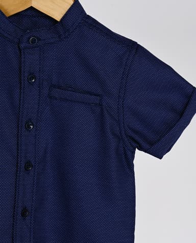 Babies and More Short Sleeve Shirt with Textured Fabric in Navy - Blue thumbnail 3
