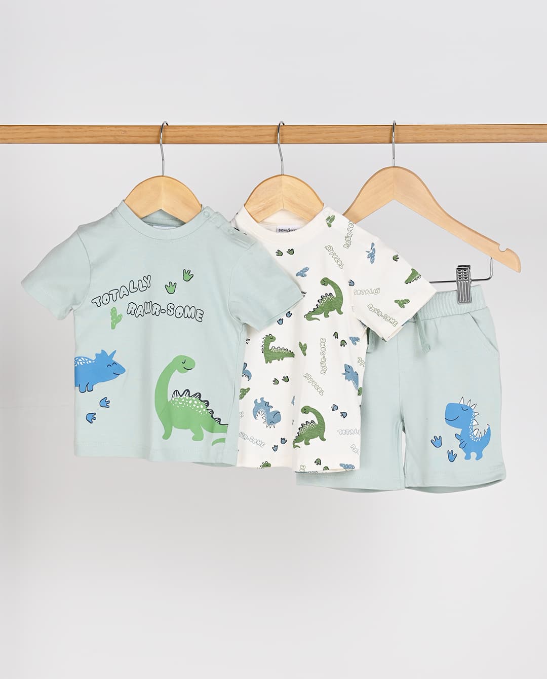 Babies and More 3 Peace Set Solid Graphic and All Over Print Blue
