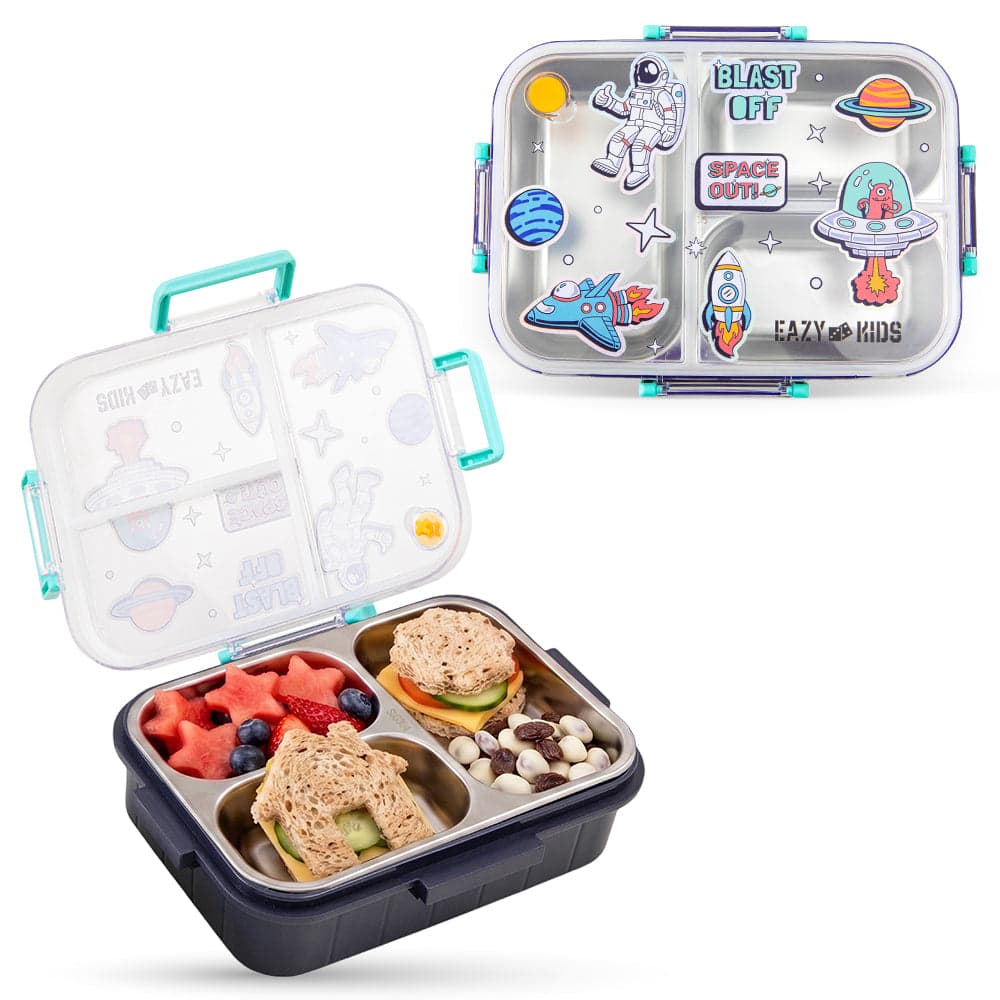 Space Graphic 3 Compartment Stainless Steel Lunch Box