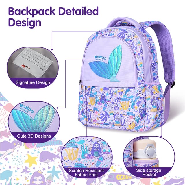Mermaid Printed Zip Backpack thumbnail 4