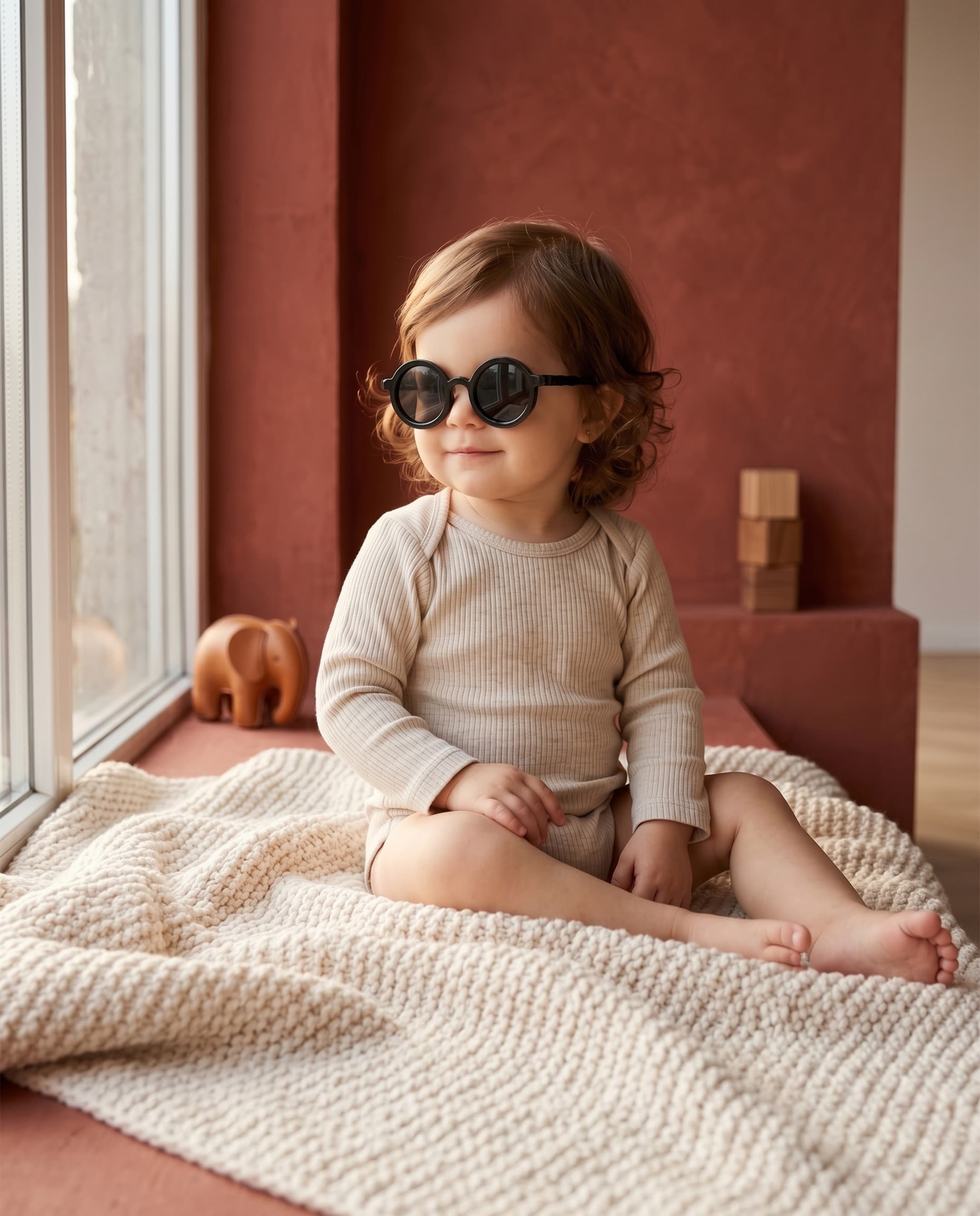 Baby Poloroid Sunglass - Round - Black