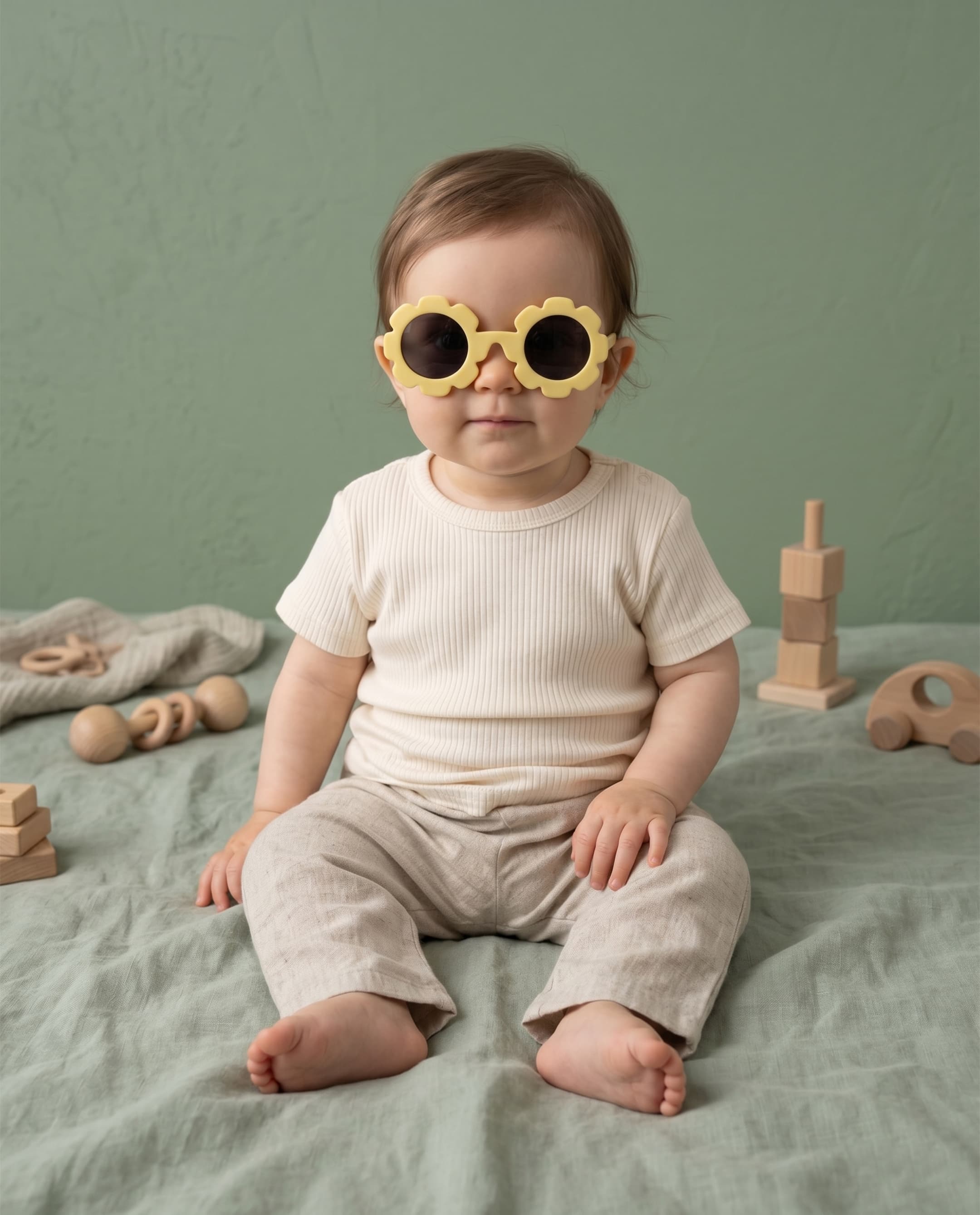 Baby Poloroid Sunglass - Flower - Yellow