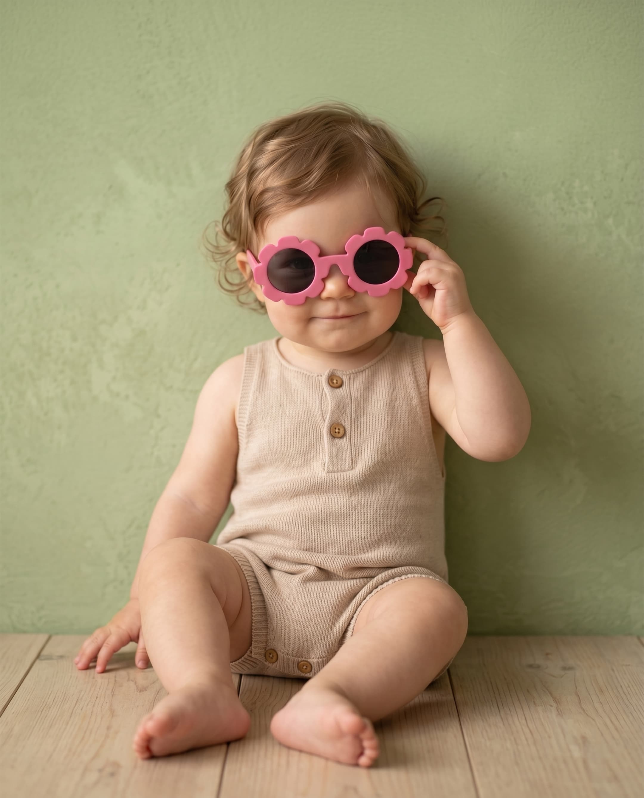 Baby Poloroid Sunglass - Flower - Red