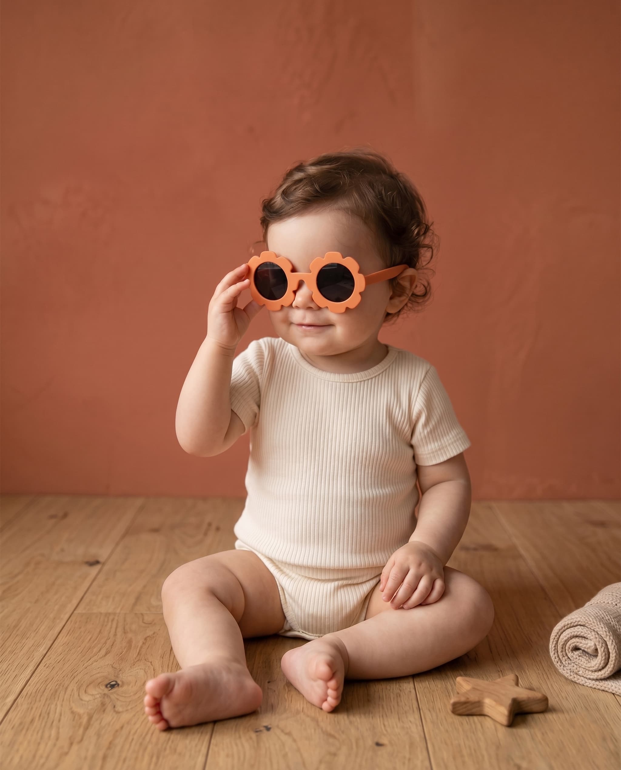 Baby Poloroid Sunglass - Flower - Orange