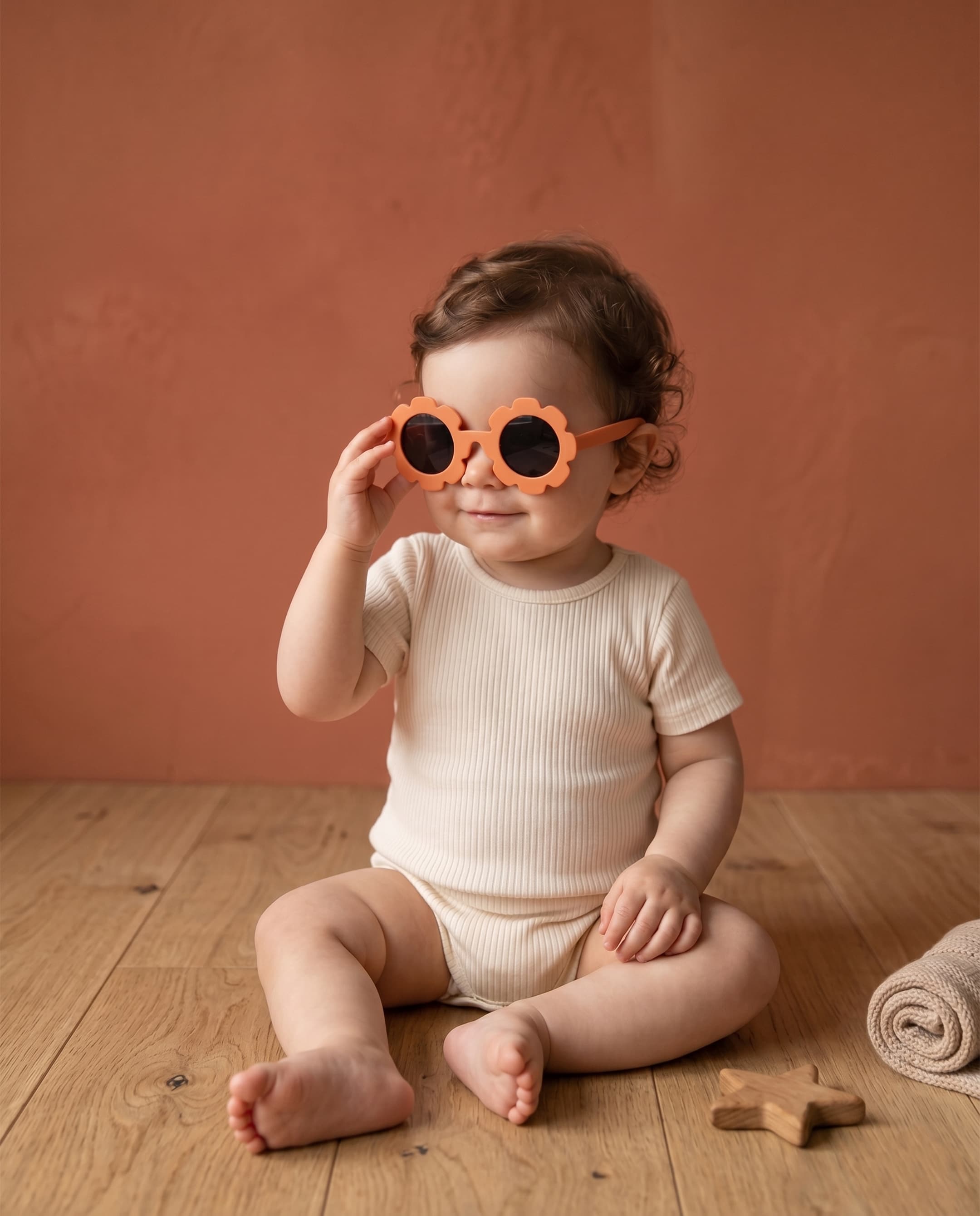 Baby Poloroid Sunglass - Flower - Orange