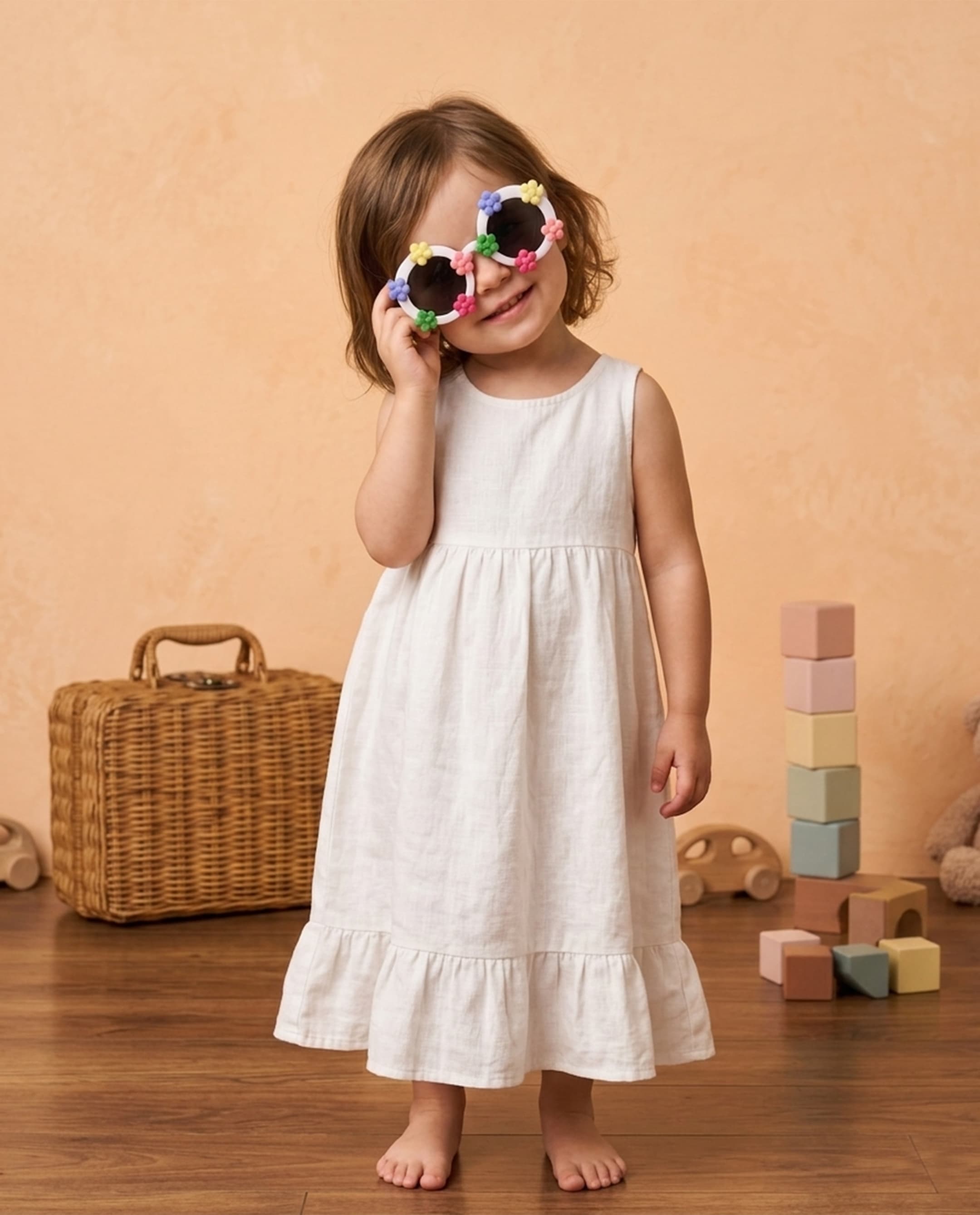 Girl Poloroid Sunglass - Floral - White