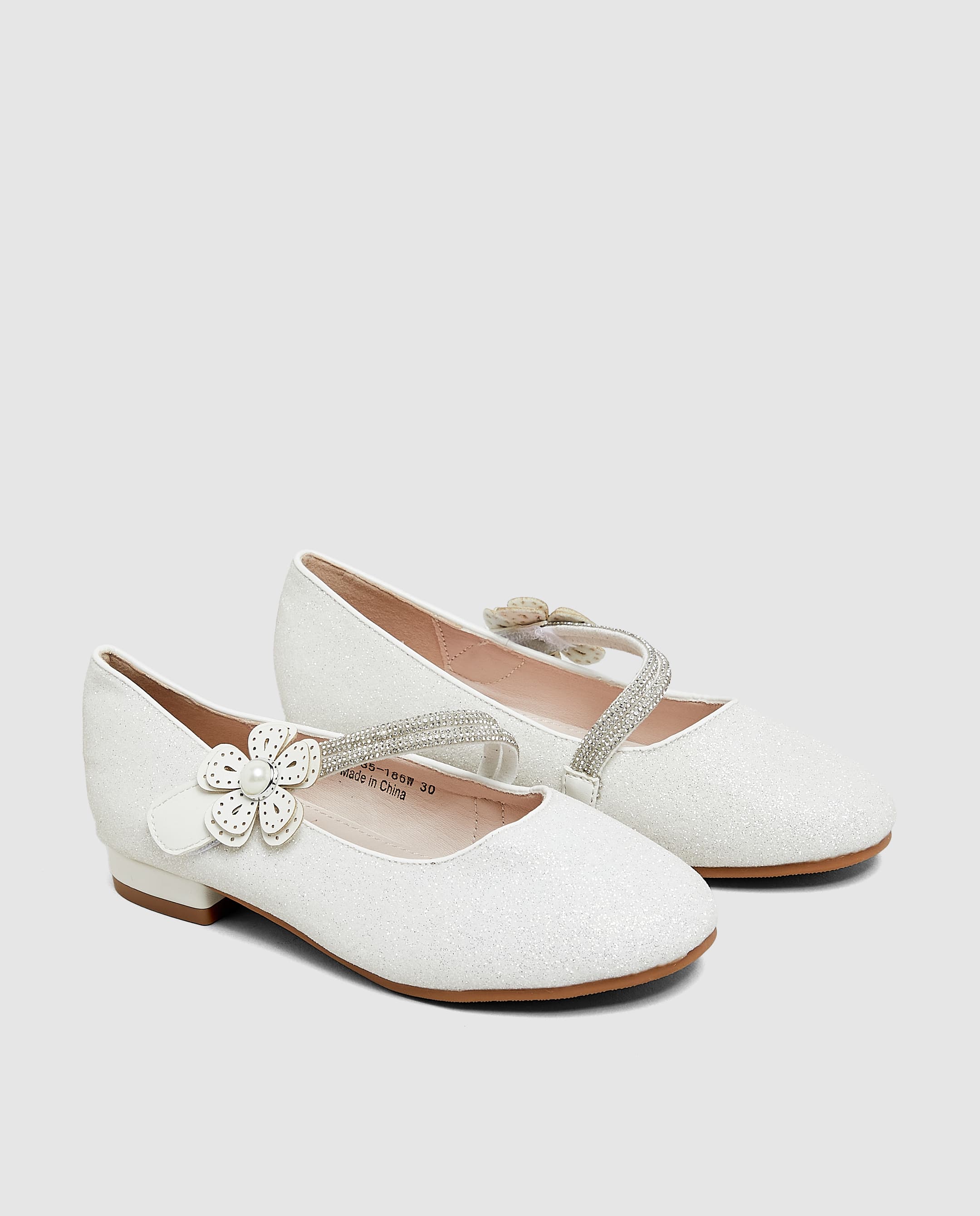 Strap Ballerina with Rhinestone - White - 33