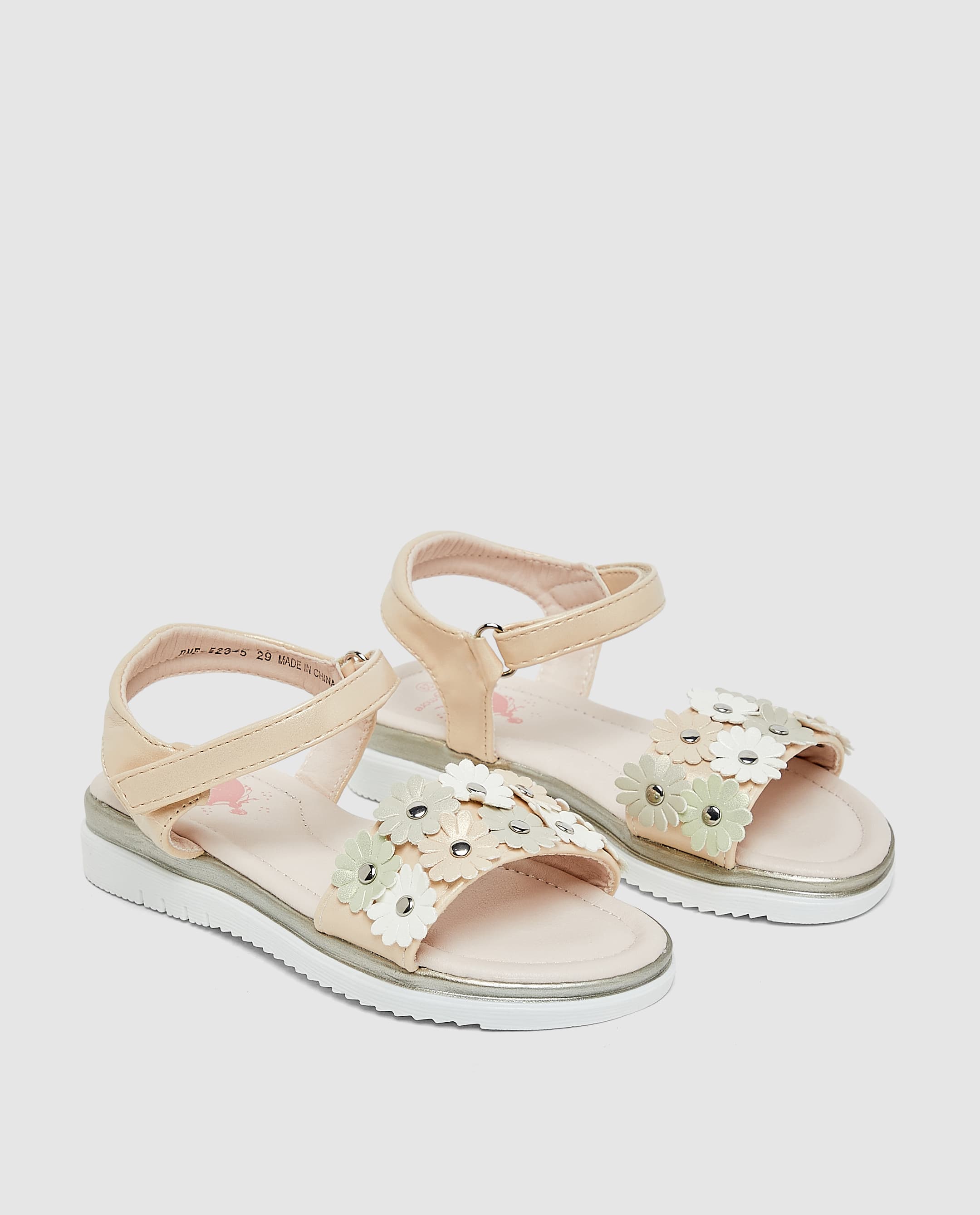 Sandal with 3D Flower Detail - Beige - 33