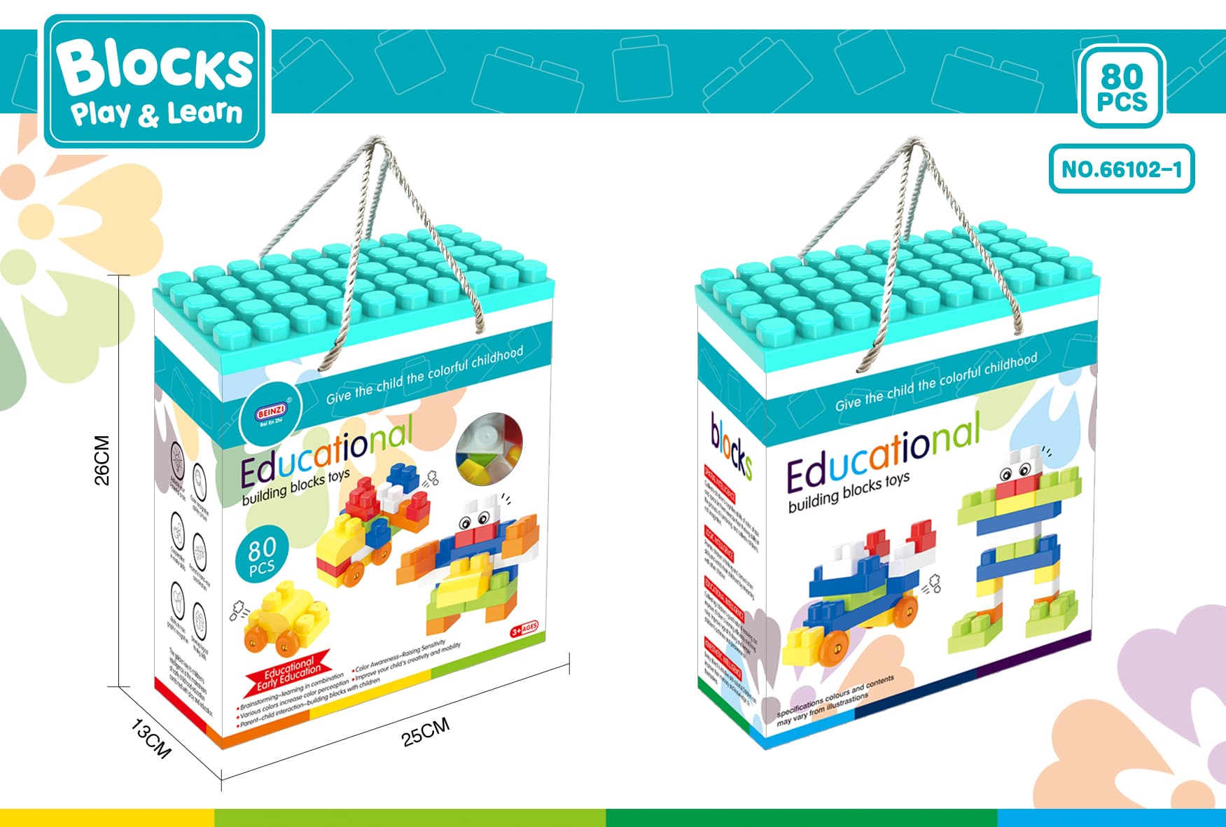 Babies & more Blue 80 Pcs Kids Block Set - Educational Building Toy