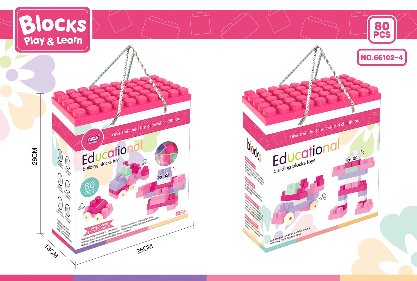 Babies & more Pink 80 Pcs Kids Block Set - Educational Building Toy