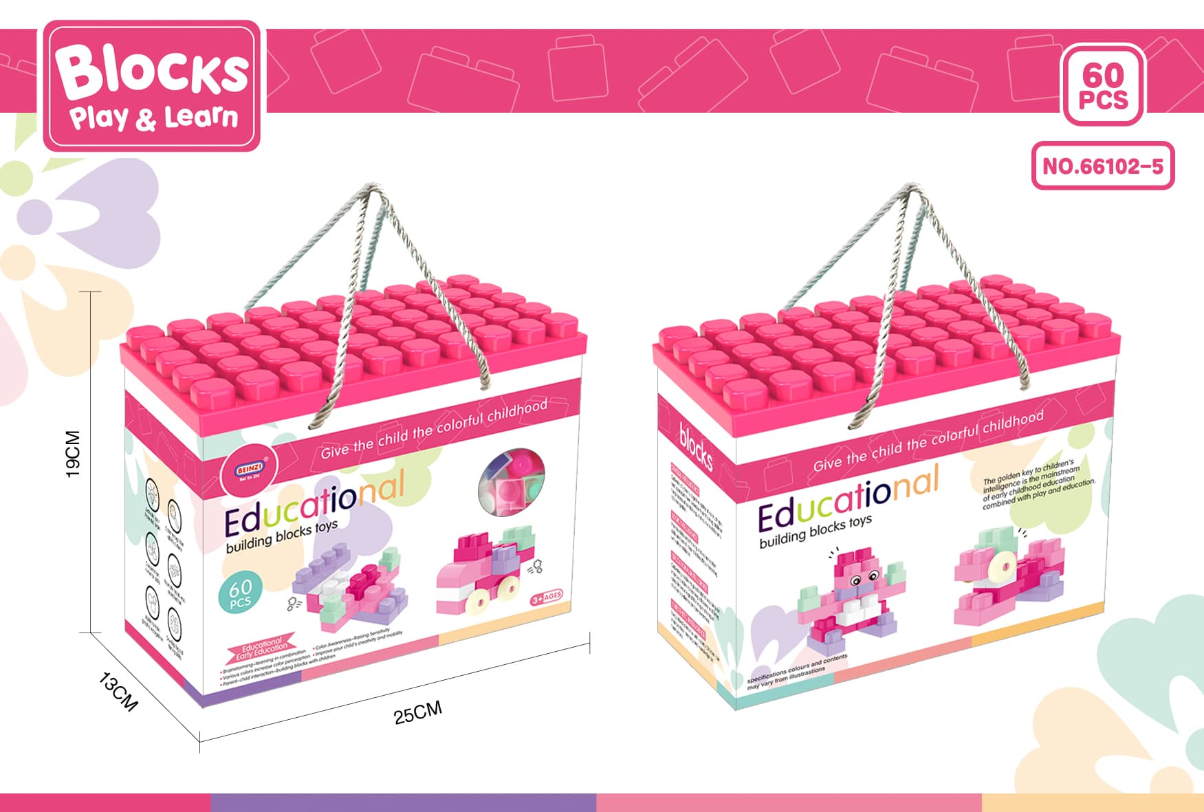 Babies & more Pink 60 Pcs Kids Block Set - Educational Building Toy