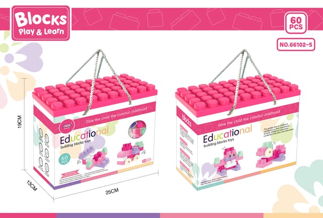 Babies & more Pink 60 Pcs Kids Block Set - Educational Building Toy thumbnail 1