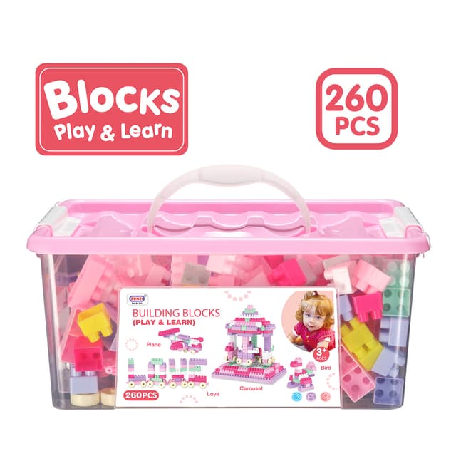 Babies & more Block Set - 260 Pcs - Educational Building Toy - Pink thumbnail 4