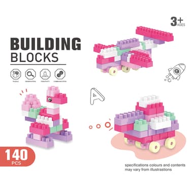 Babies & more Block Set - 140 Pcs - Educational Building Toy - Pink thumbnail 1