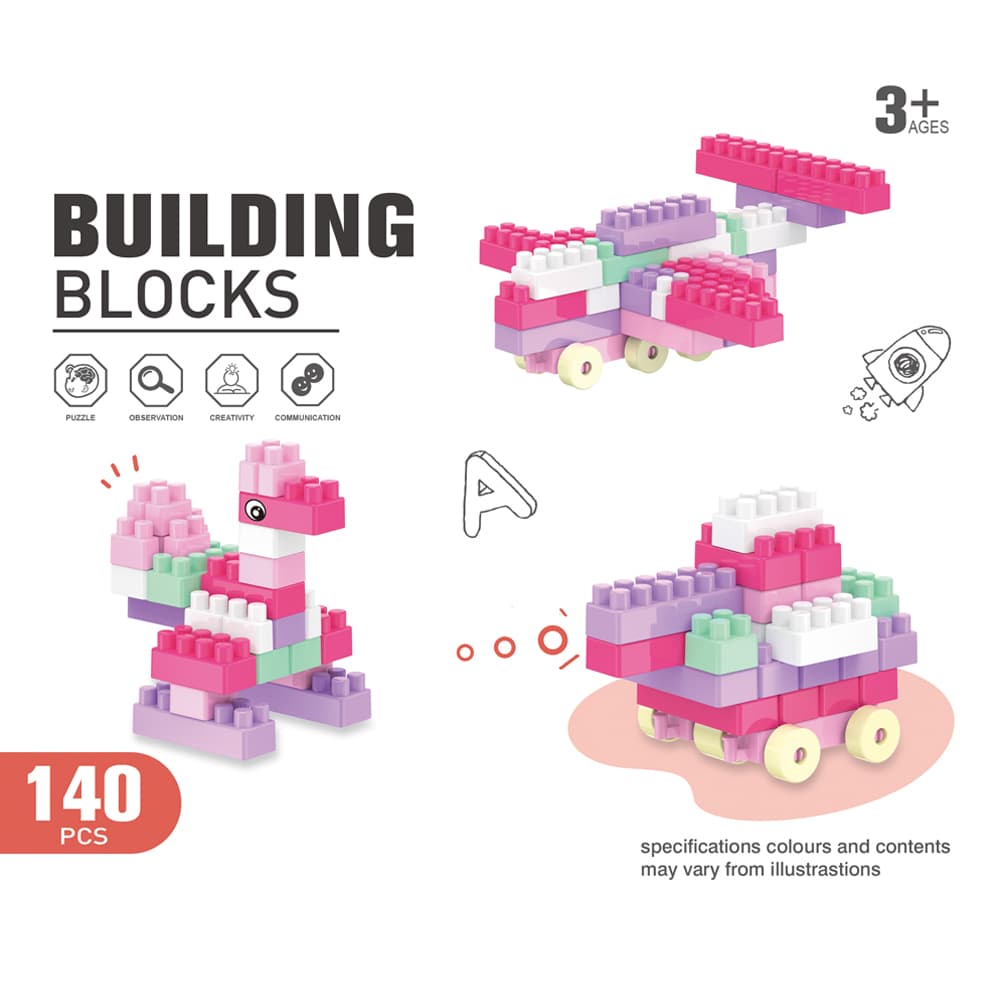 Babies & more Block Set - 140 Pcs - Educational Building Toy - Pink