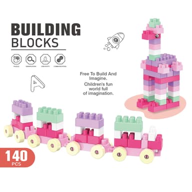Babies & more Block Set - 140 Pcs - Educational Building Toy - Pink thumbnail 2