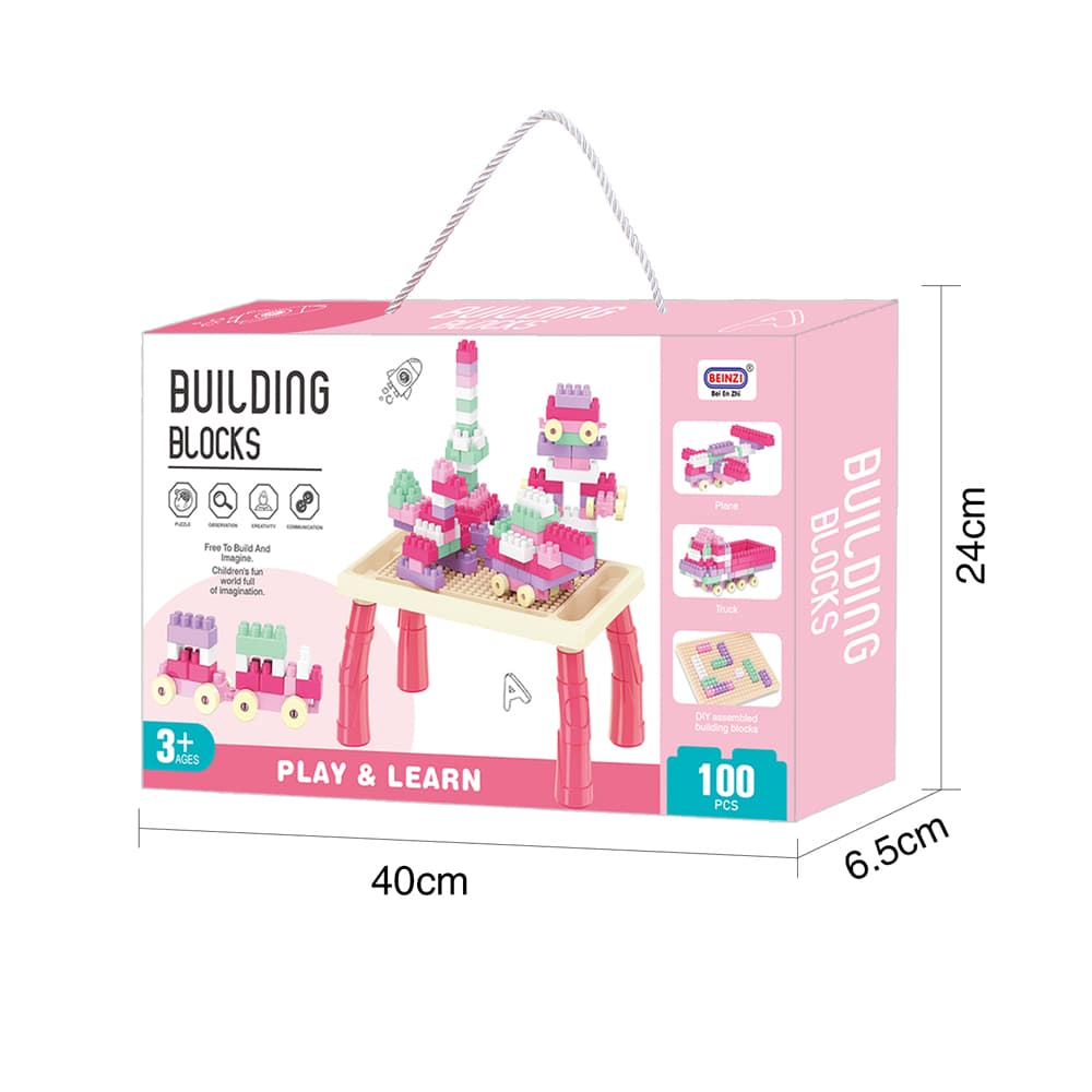Babies & more Block Desk Set - 100 Pcs - Kids Activity Toy - Pink thumbnail 4