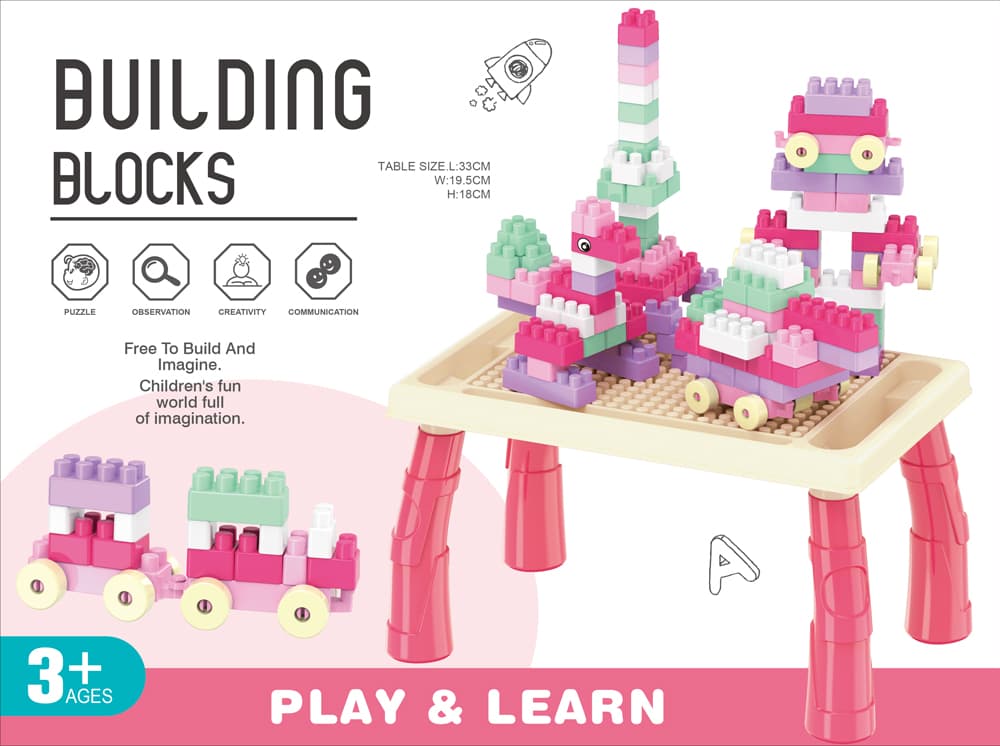 Babies & more Block Desk Set - 100 Pcs - Kids Activity Toy - Pink thumbnail 5