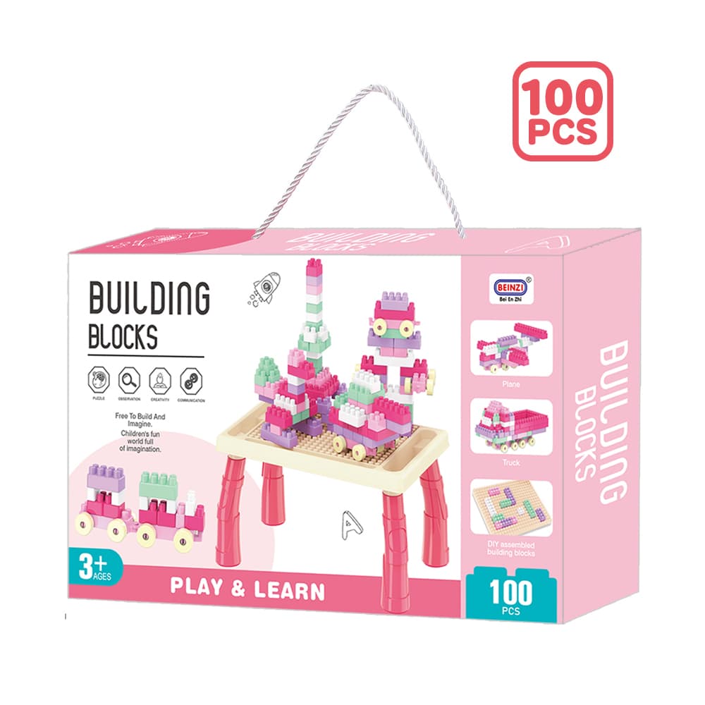 Babies & more Block Desk Set - 100 Pcs - Kids Activity Toy - Pink thumbnail 6