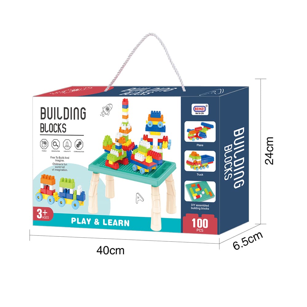 Babies & more Block Desk Set - 100 Pcs - Kids Activity Toy - Blue thumbnail 4