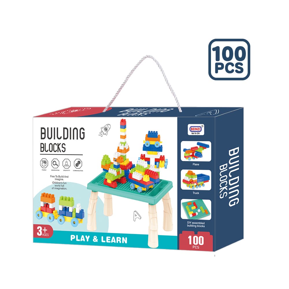Babies & more Block Desk Set - 100 Pcs - Kids Activity Toy - Blue thumbnail 6