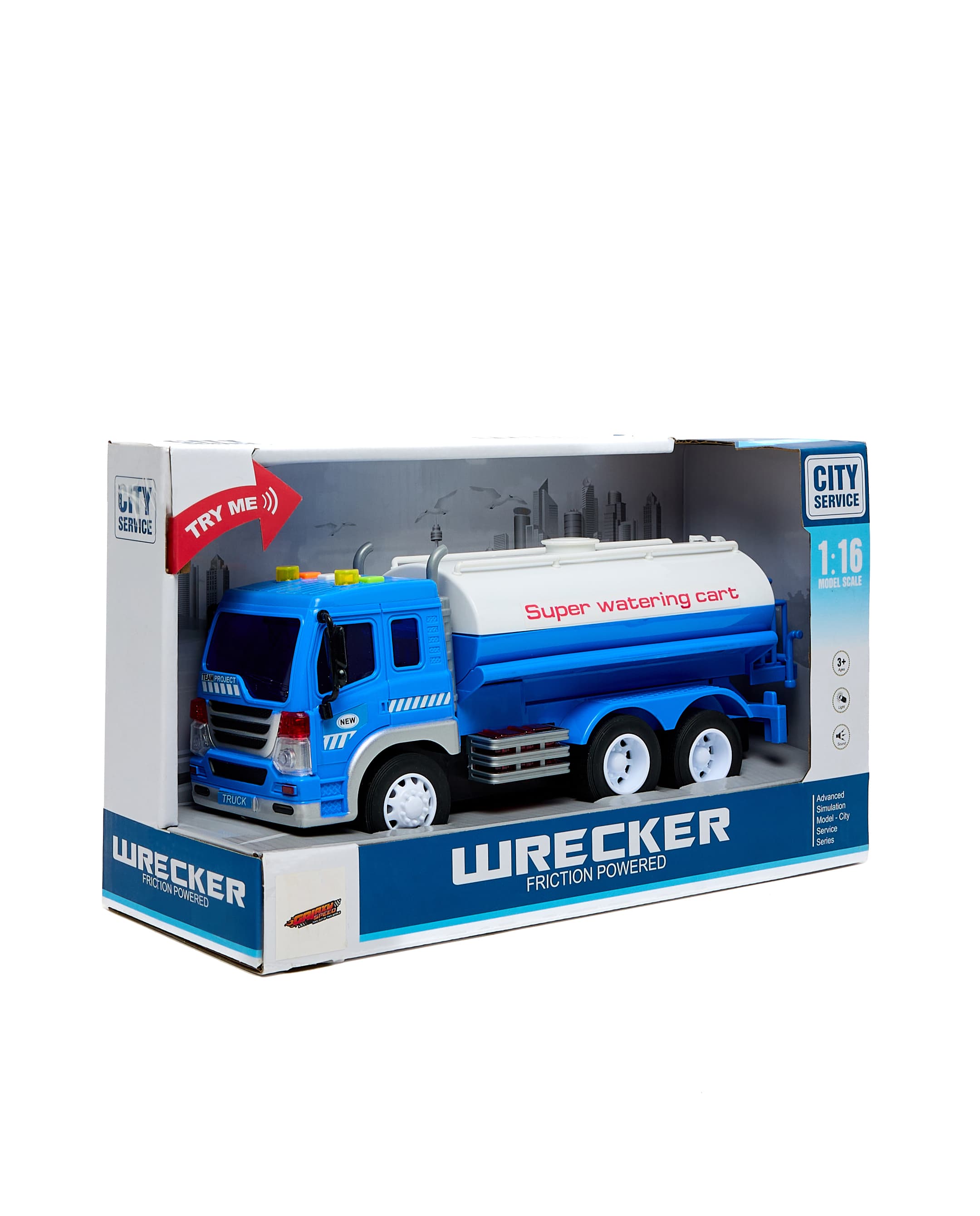 1:16 Friction Wrecker Truck with Light & Sound Blue thumbnail 3