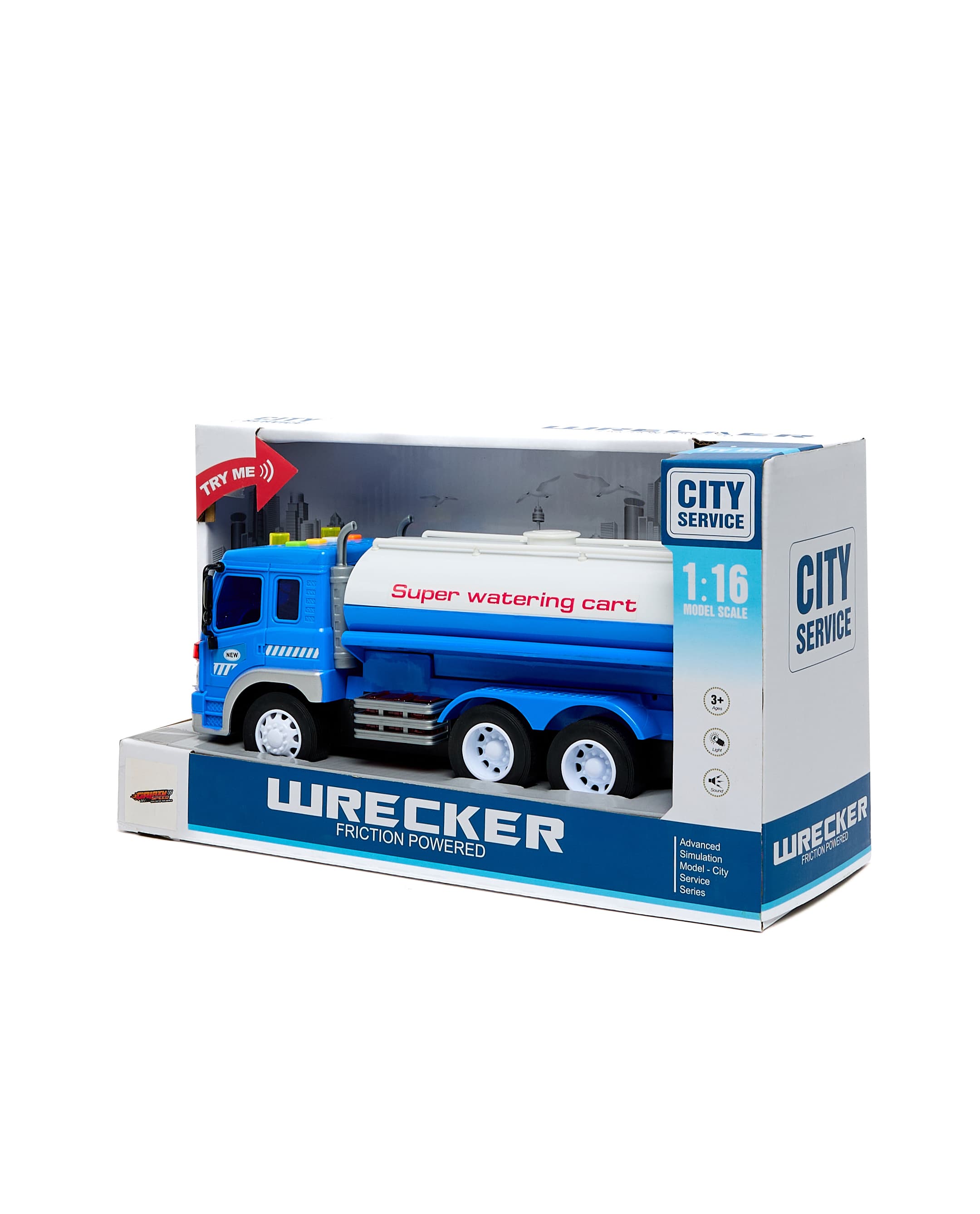 1:16 Friction Wrecker Truck with Light & Sound Blue thumbnail 4