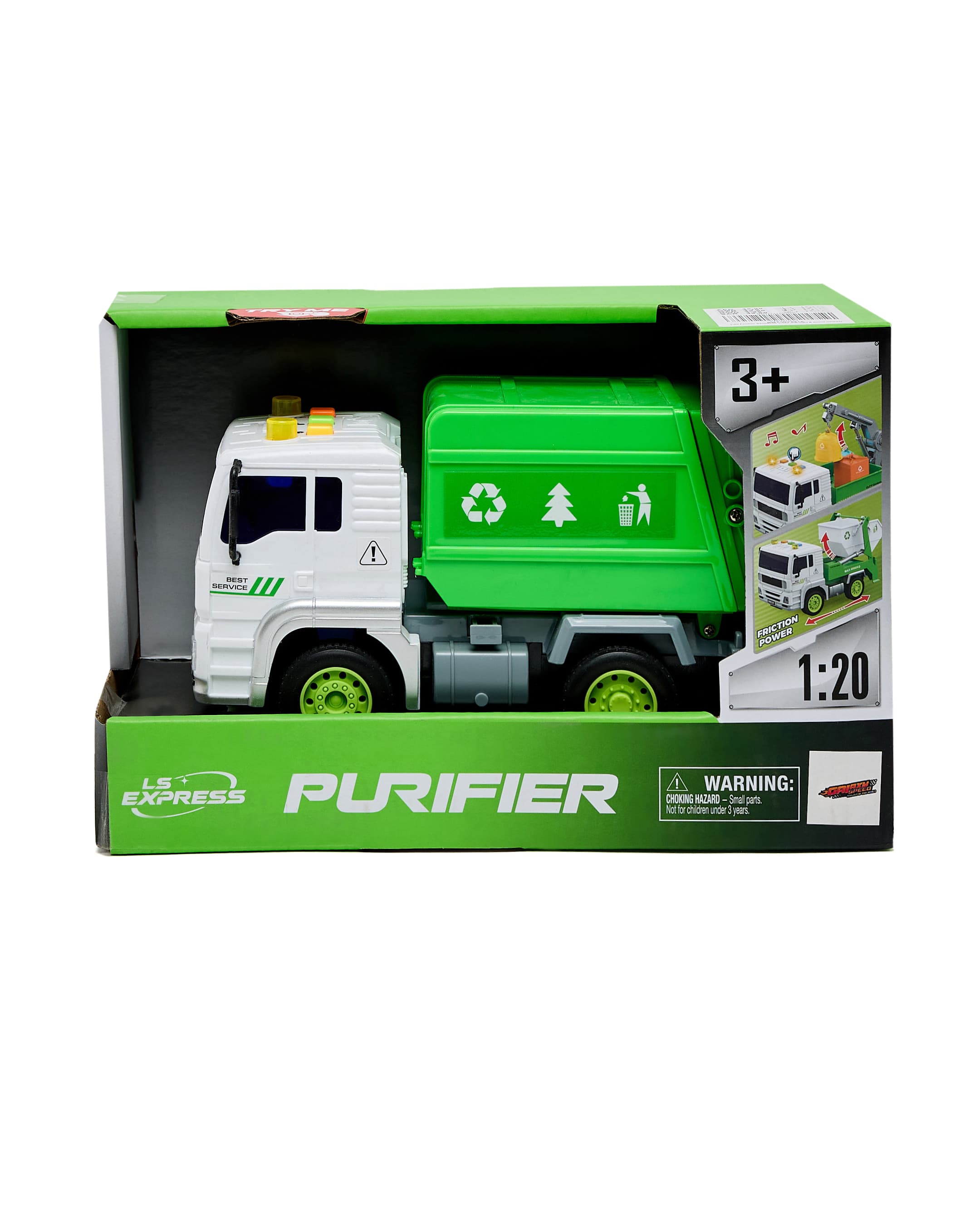 1:20 Friction Sanitation Truck with Light & Sound Green