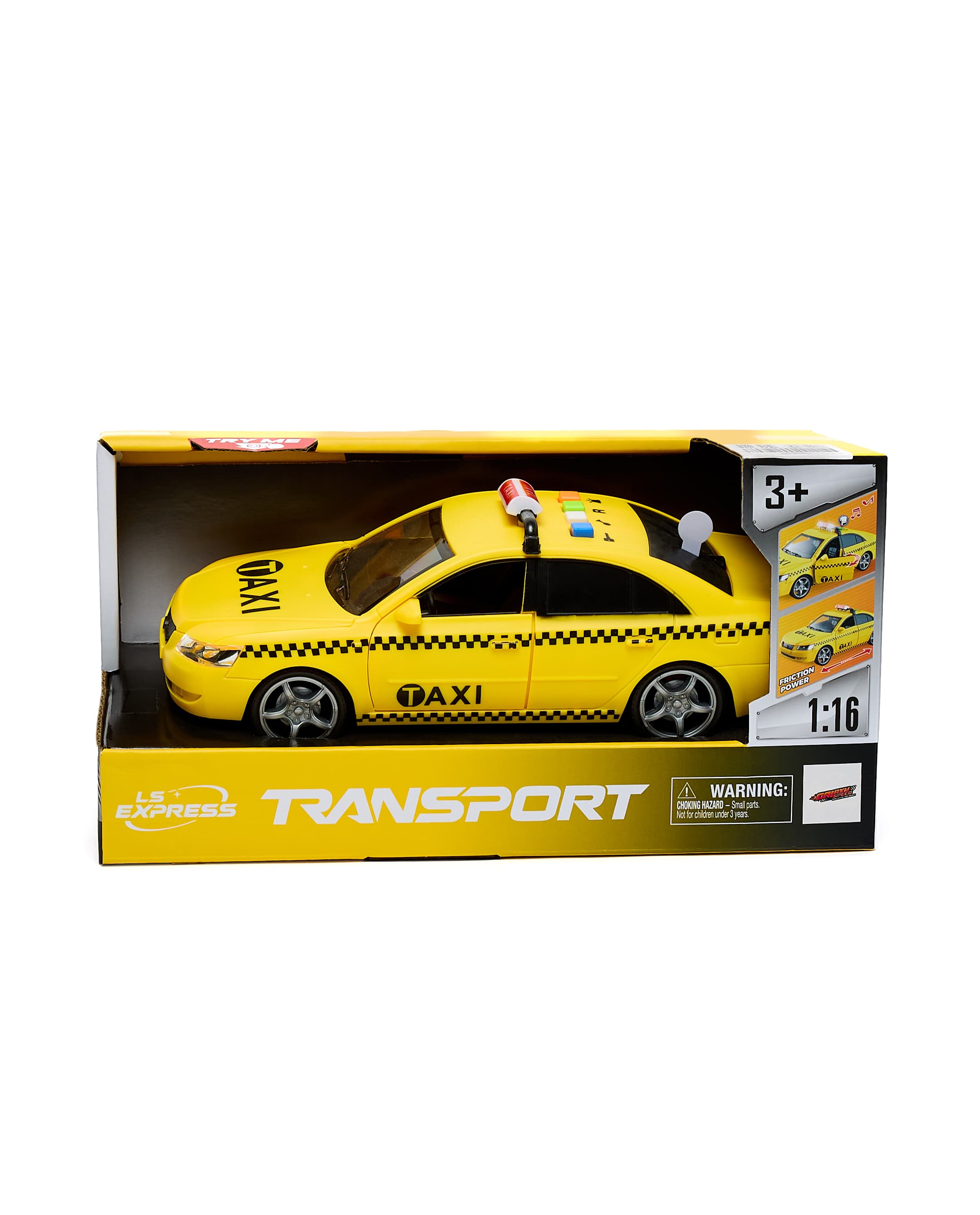 Friction Taxi Car with Light & Sound + Opening Doors Yellow
