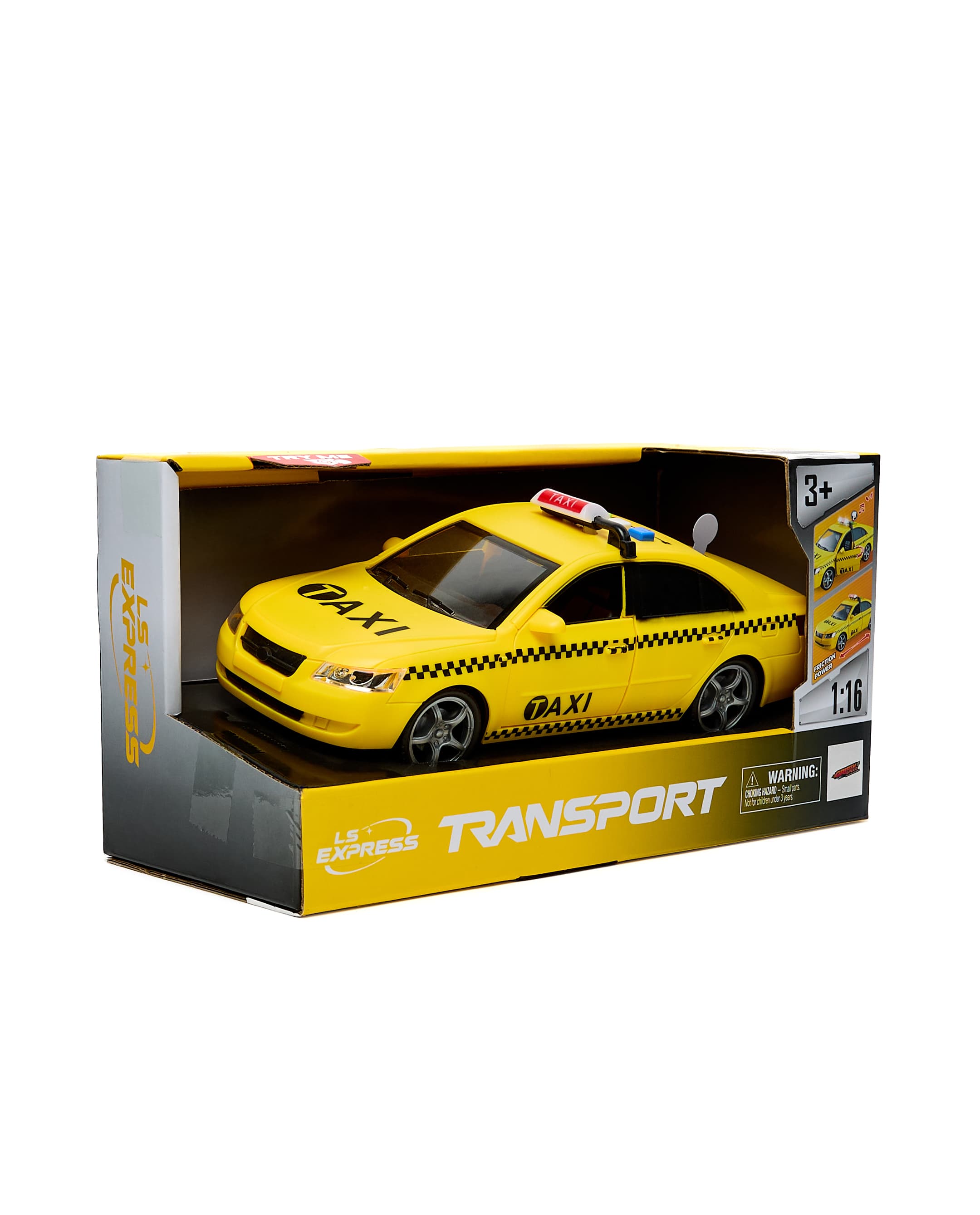 Friction Taxi Car with Light & Sound + Opening Doors Yellow thumbnail 3