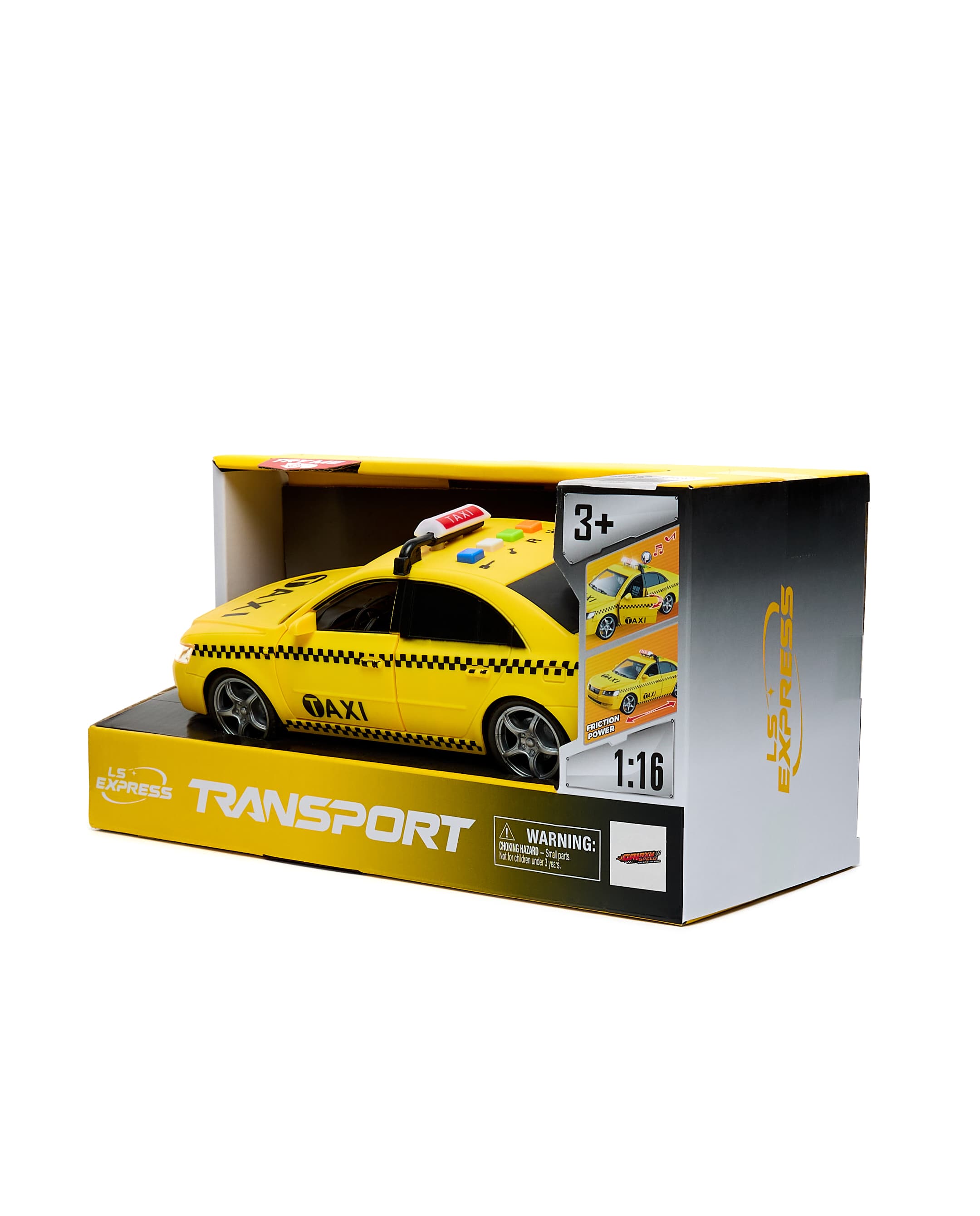 Friction Taxi Car with Light & Sound + Opening Doors Yellow thumbnail 4