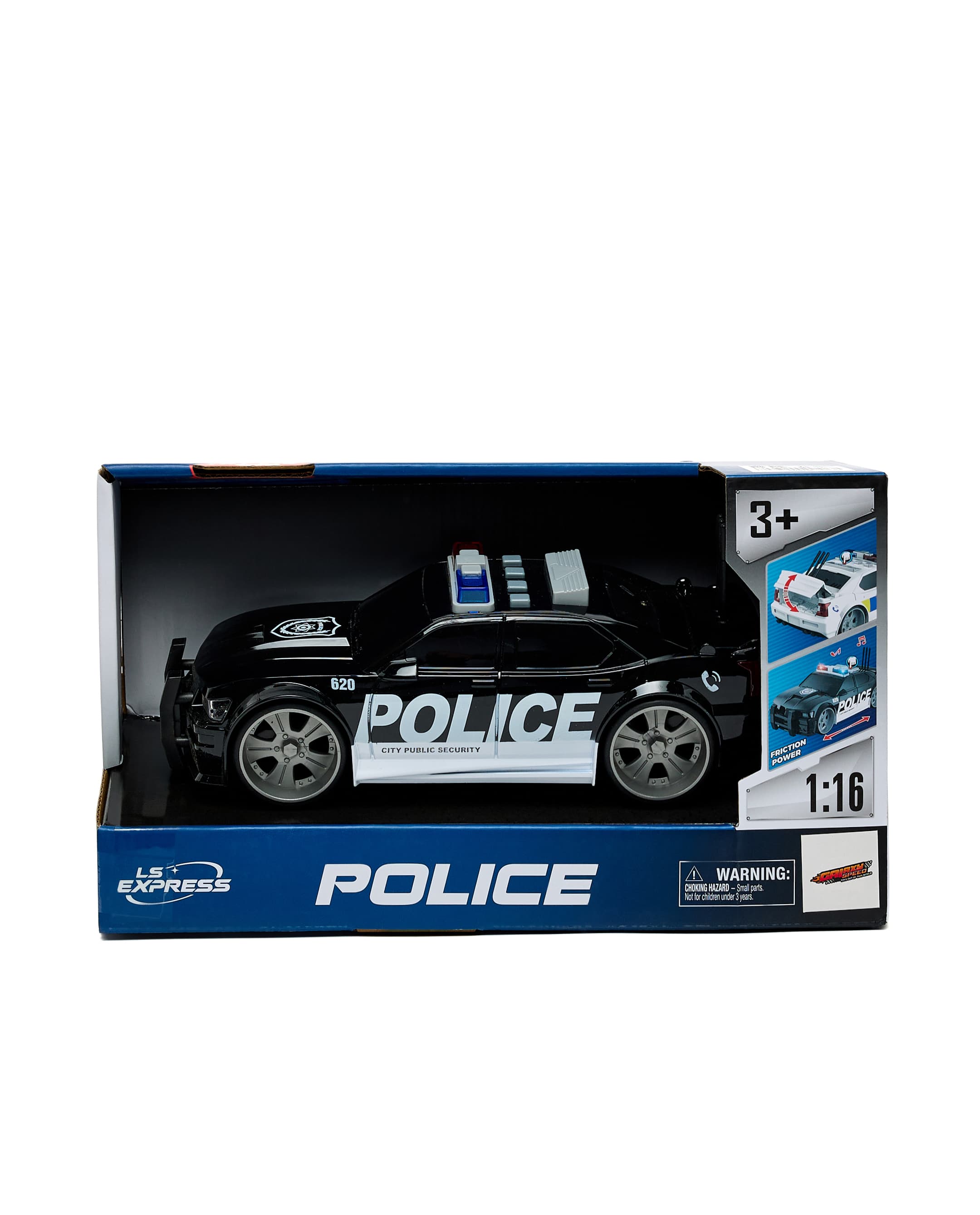 1:16 Friction Police Car with Light & Sound Black