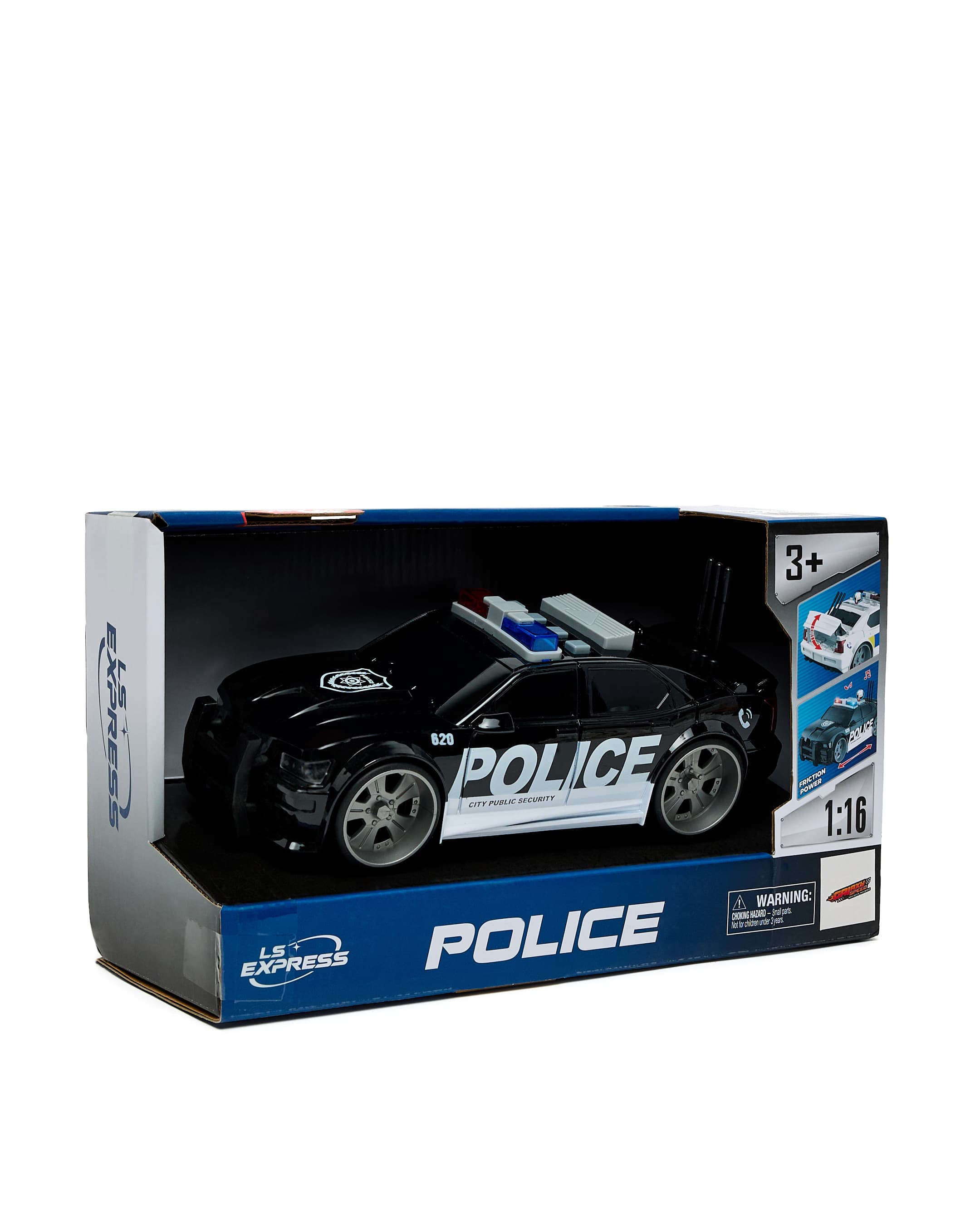 1:16 Friction Police Car with Light & Sound Black thumbnail 3