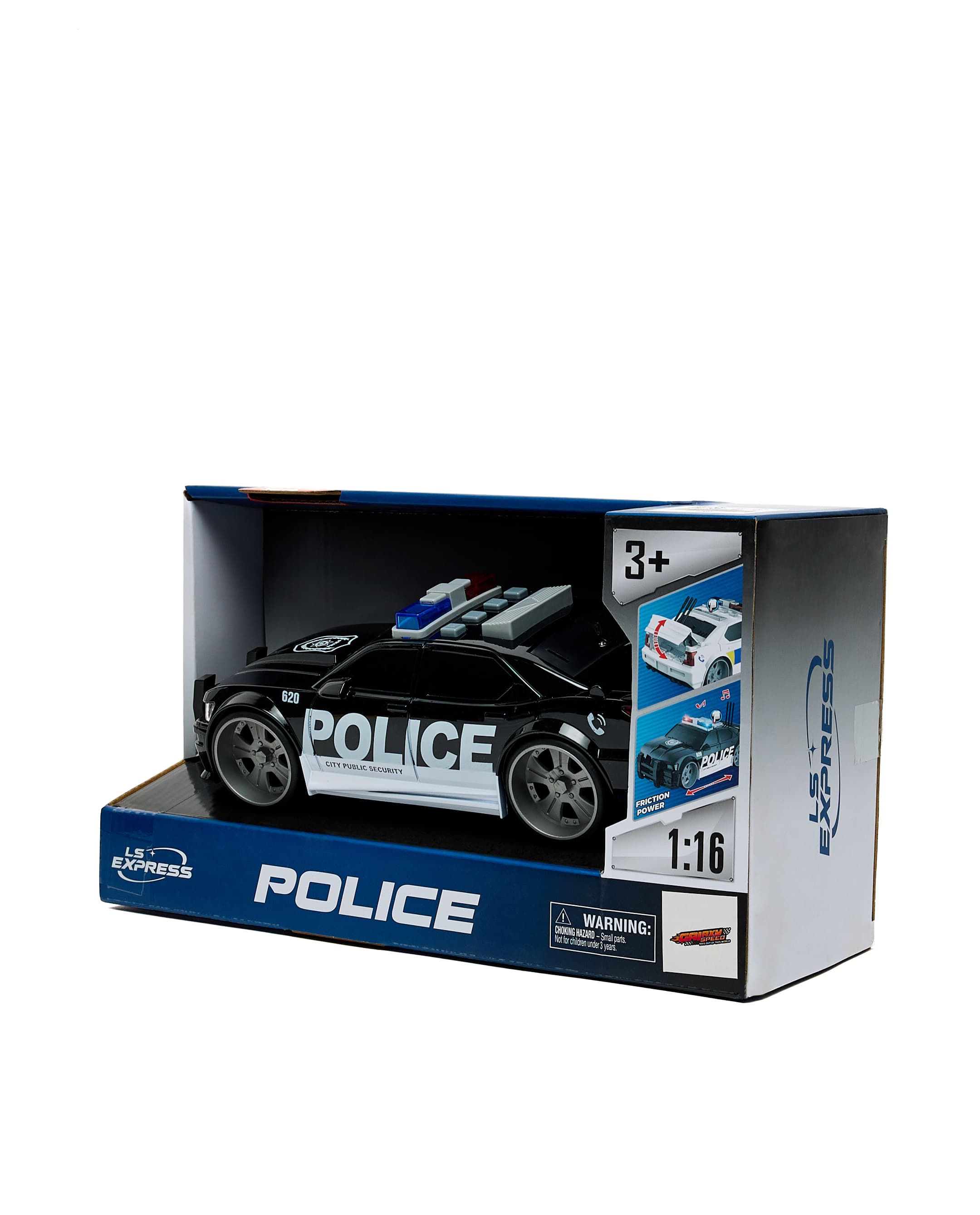 1:16 Friction Police Car with Light & Sound Black thumbnail 4