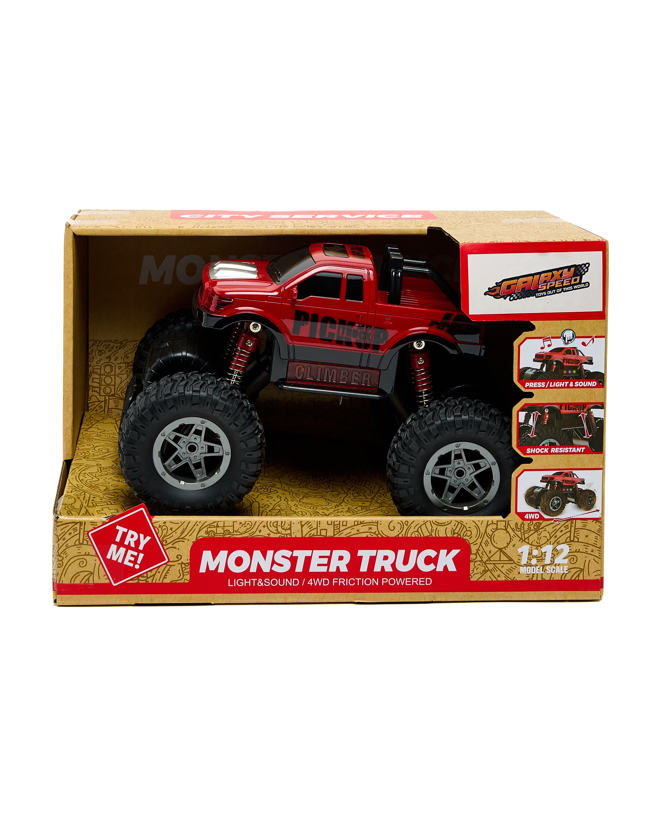 4 Wd Friction Monster Truck with Light & Sound Red
