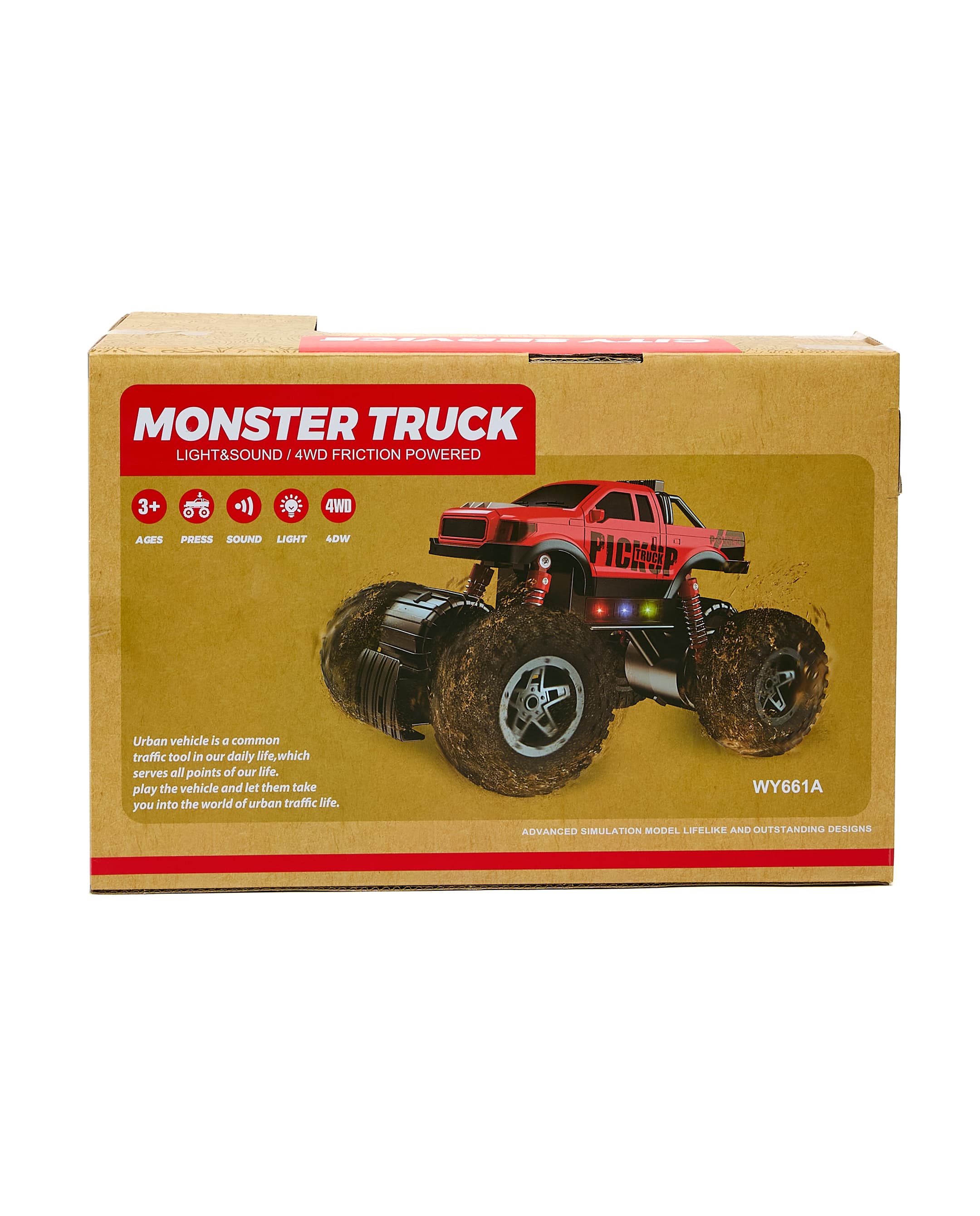 4 Wd Friction Monster Truck with Light & Sound Red thumbnail 2