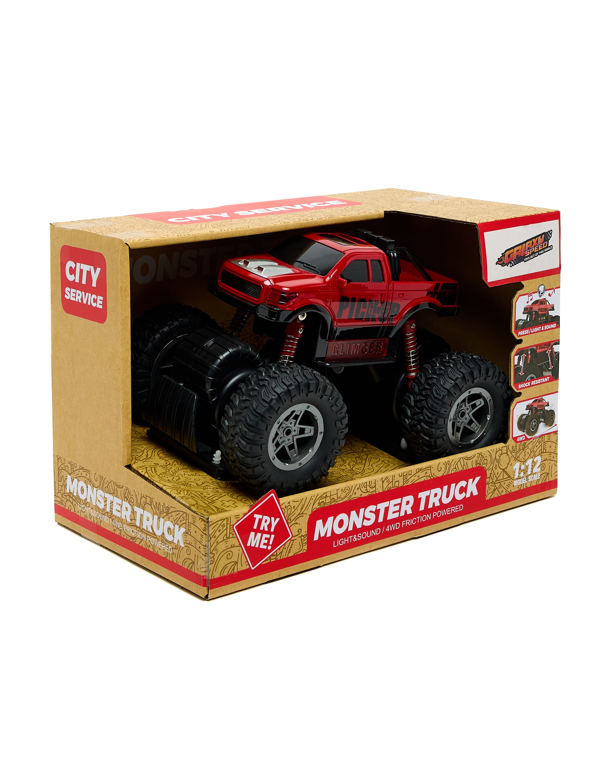 4 Wd Friction Monster Truck with Light & Sound Red thumbnail 3