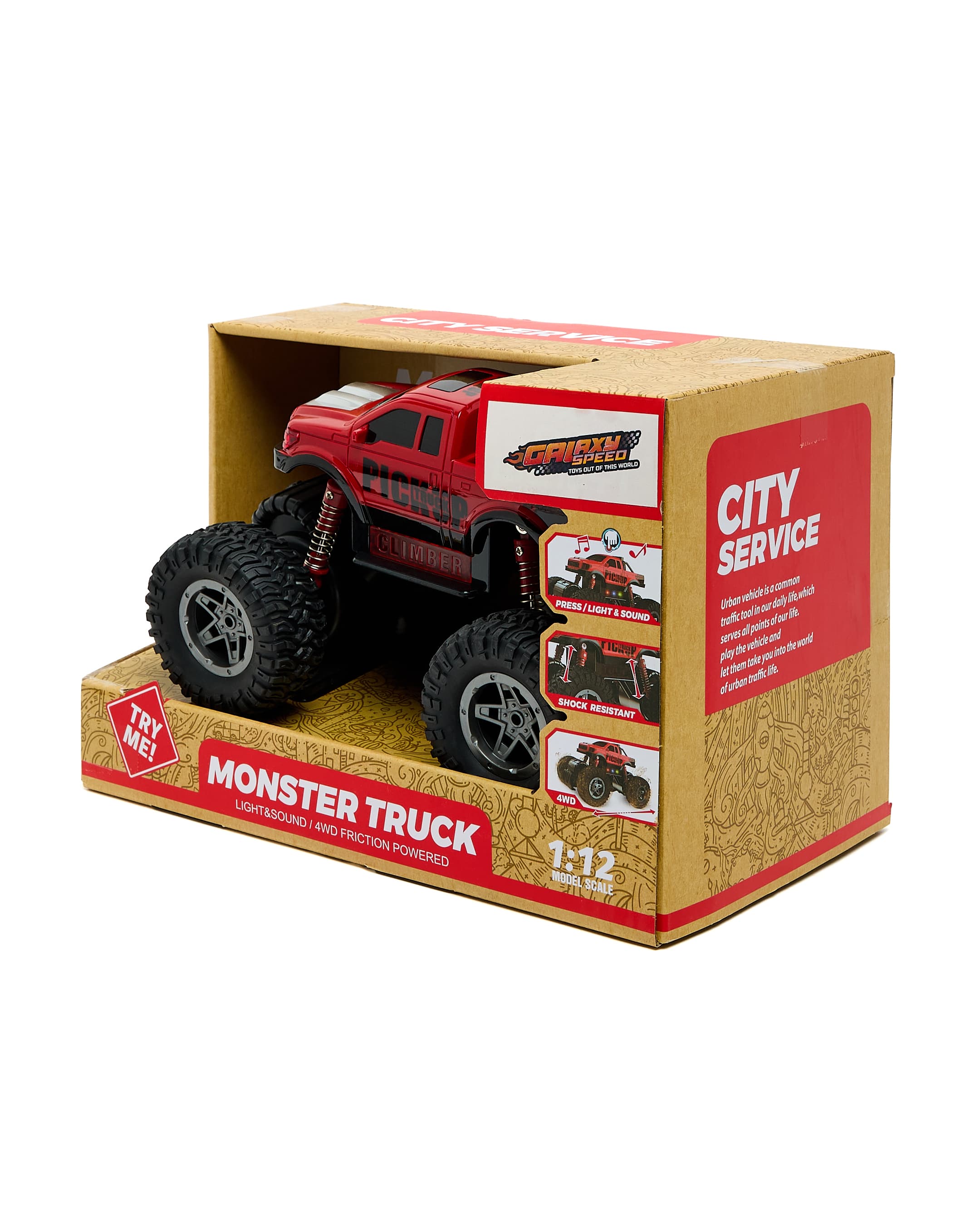4 Wd Friction Monster Truck with Light & Sound Red thumbnail 4