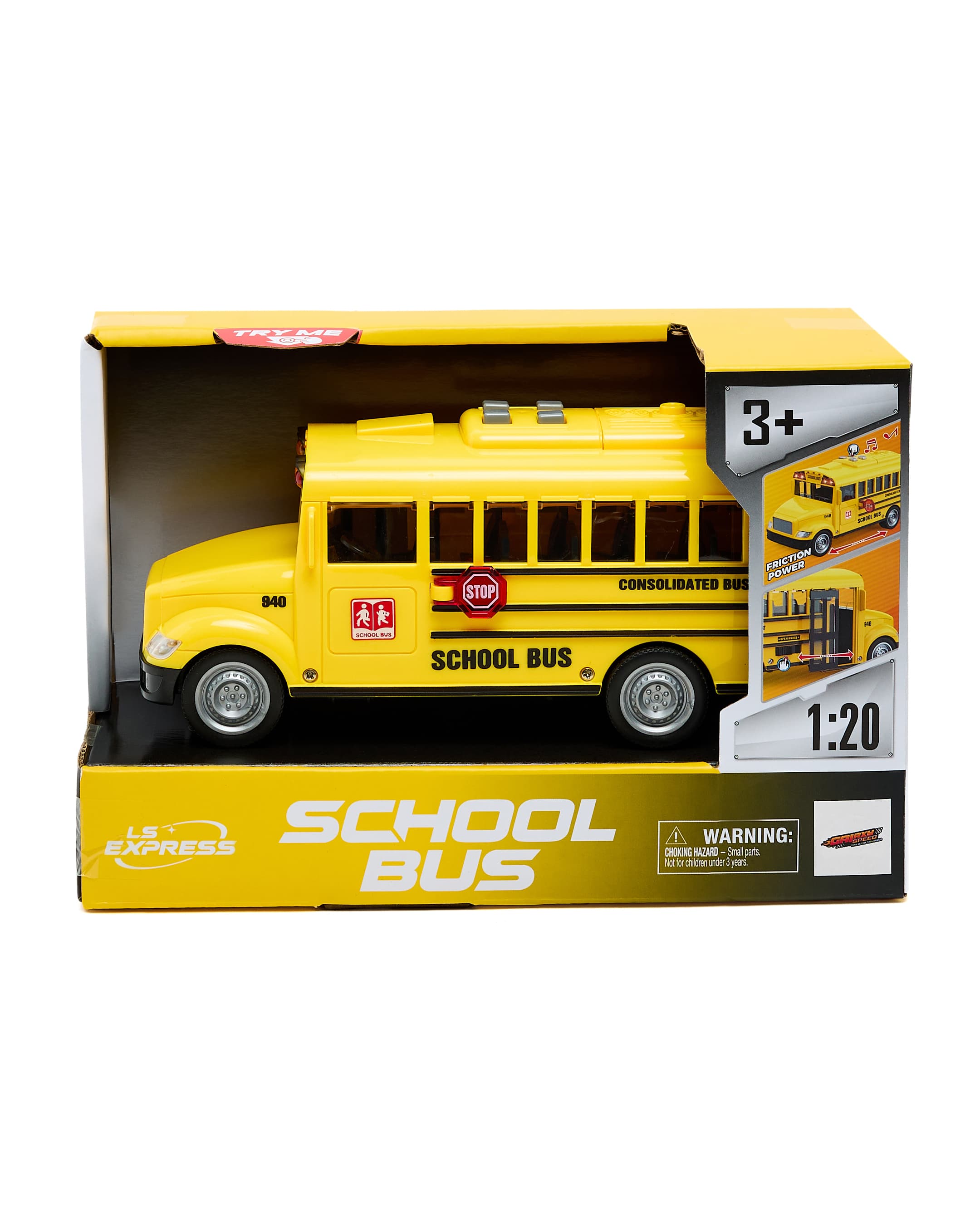 1:20 Friction School Bus with Light & Sound Yellow