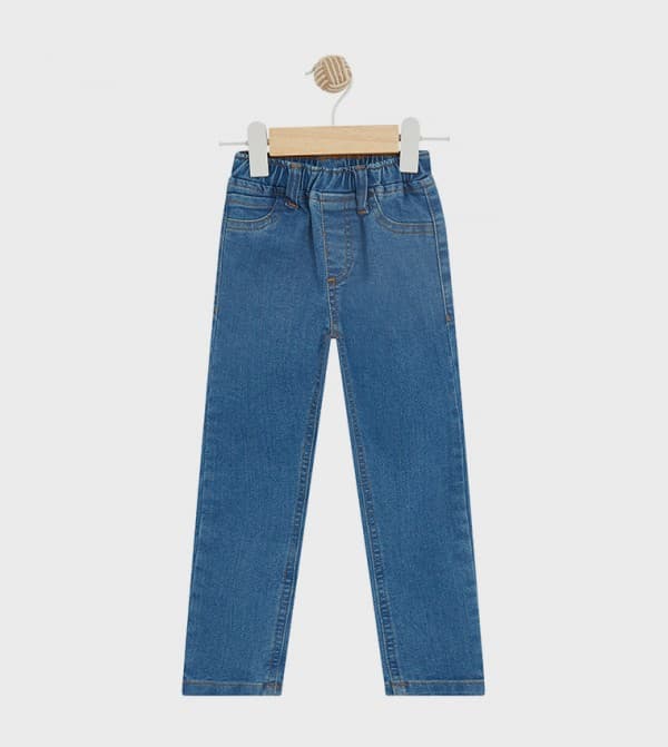 Washed Elastic Waist Slim Fit Jeans