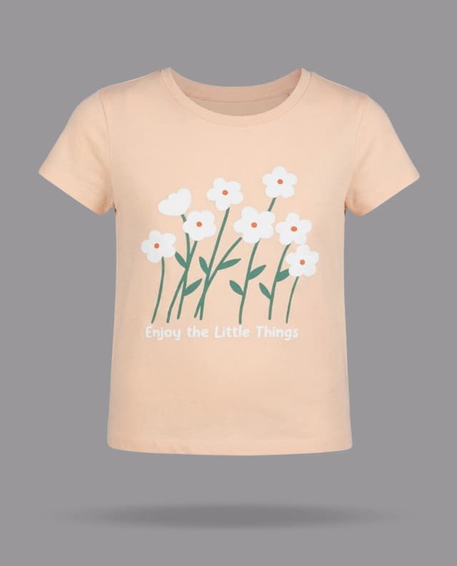 95% Cotton, 5% Elastane Flowers Print T-Shirt with Crew Neck and Short Sleeves thumbnail 3