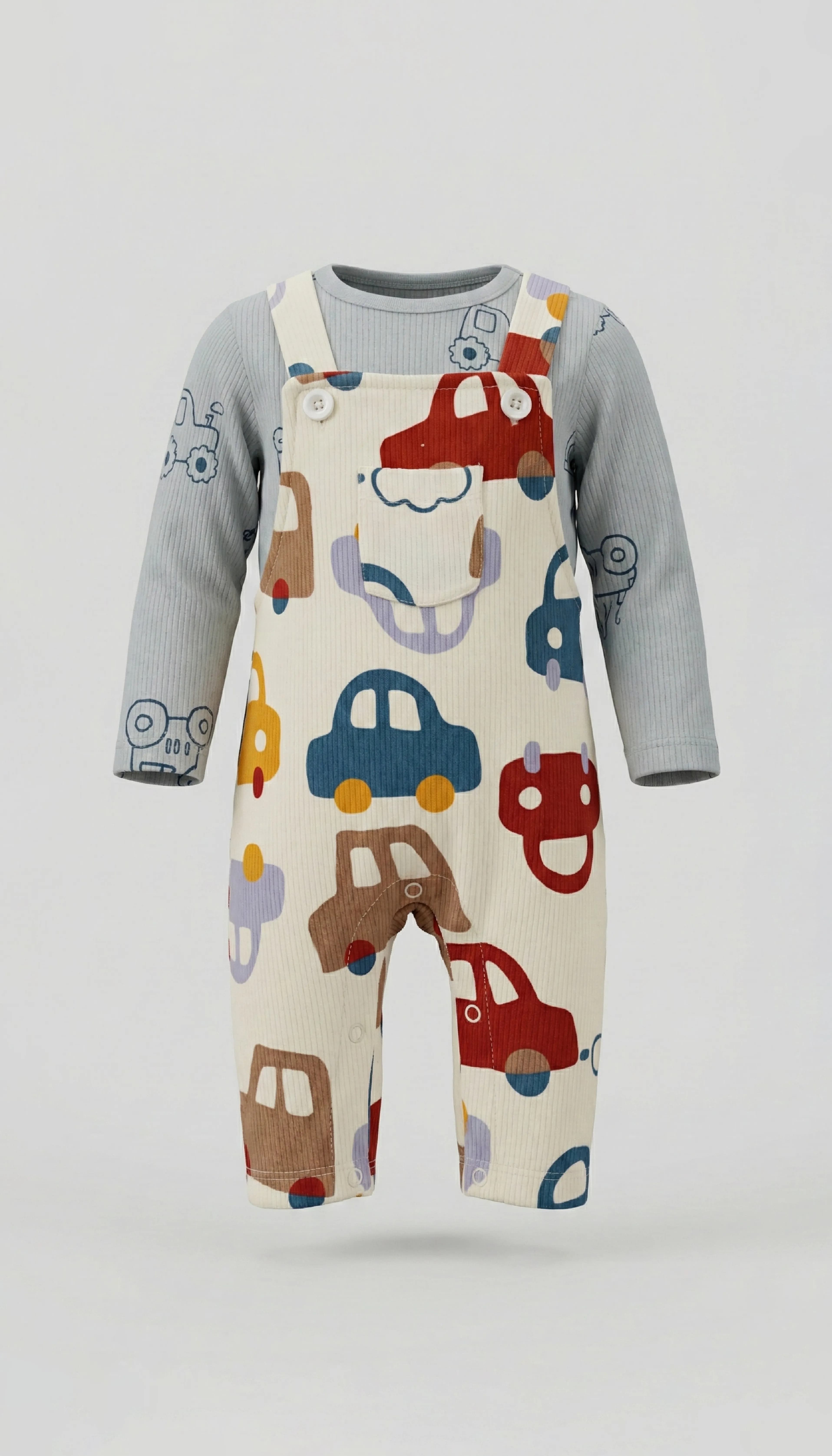 Printed Dungaree with Long Sleeves T-Shirt