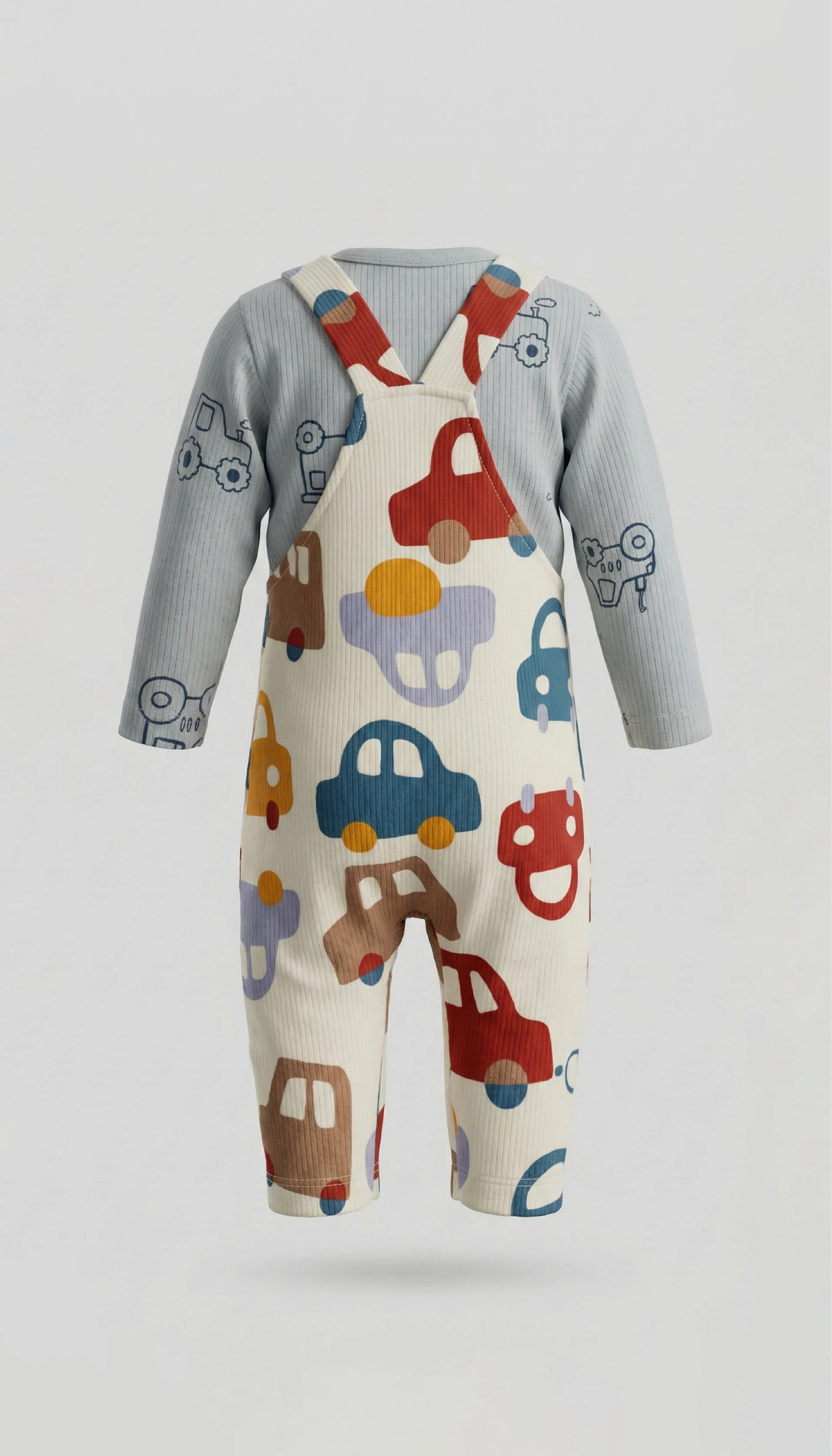 Printed Dungaree with Long Sleeves T-Shirt