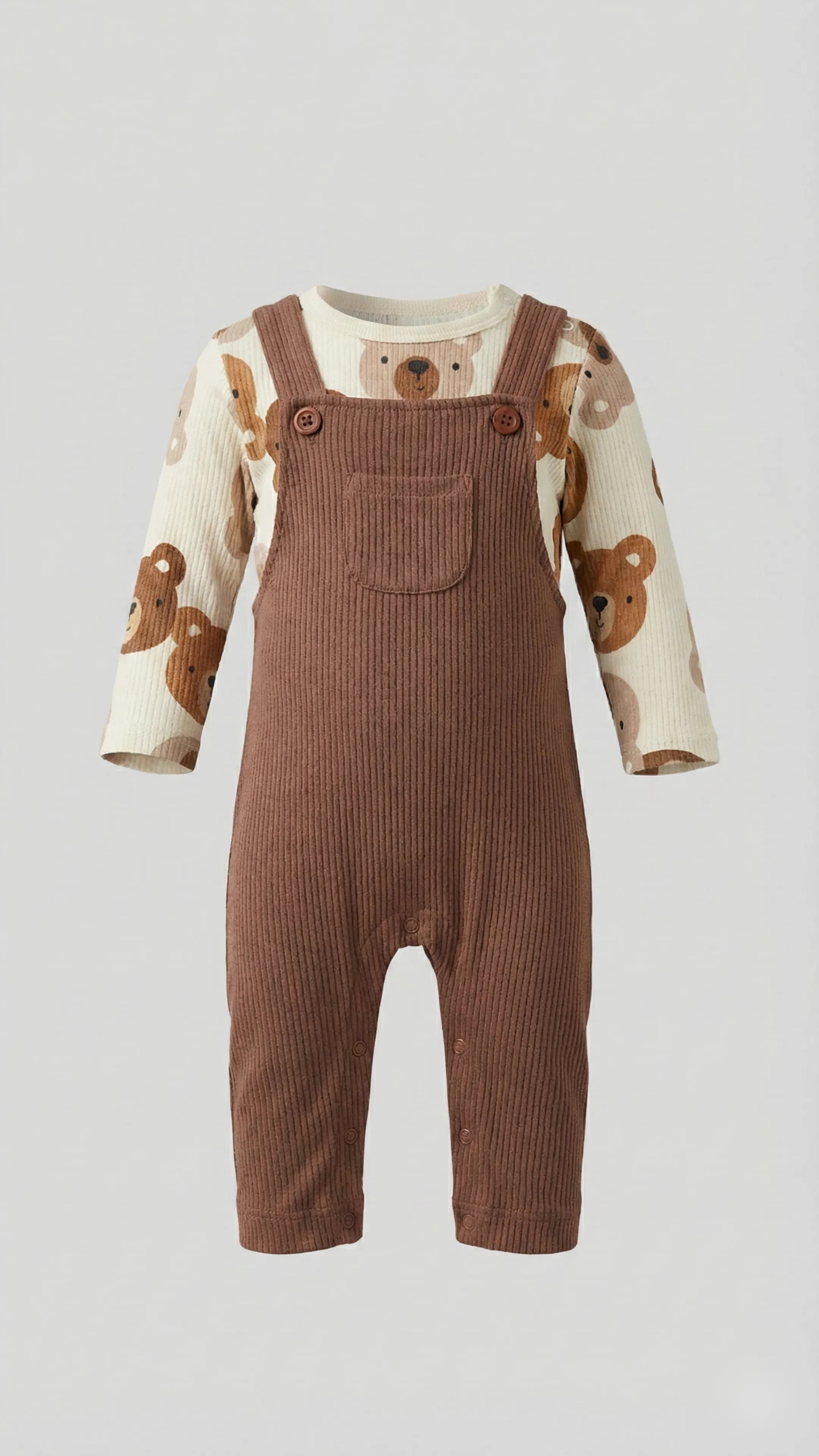 Babies and More Dungaree with Long Sleeve T-Shirt Set - Beige, Brown