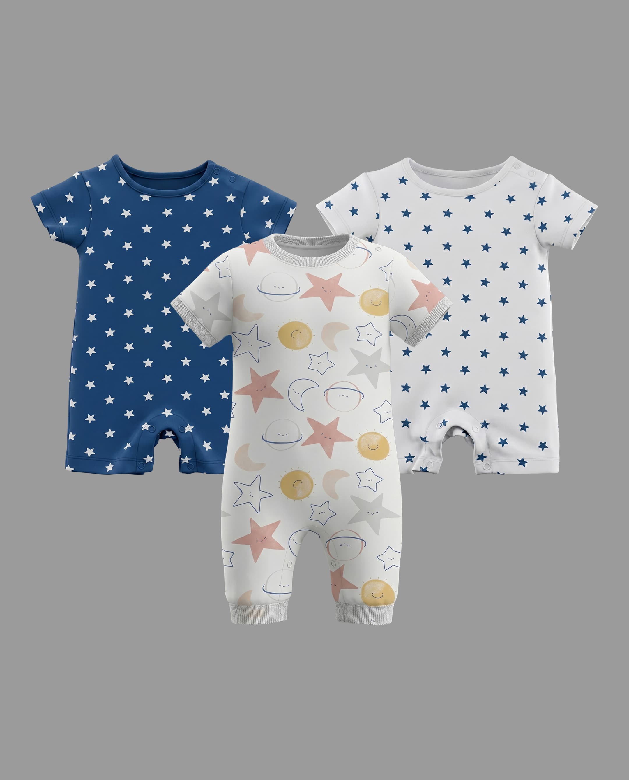 3 Pk Short Sleeves Romper