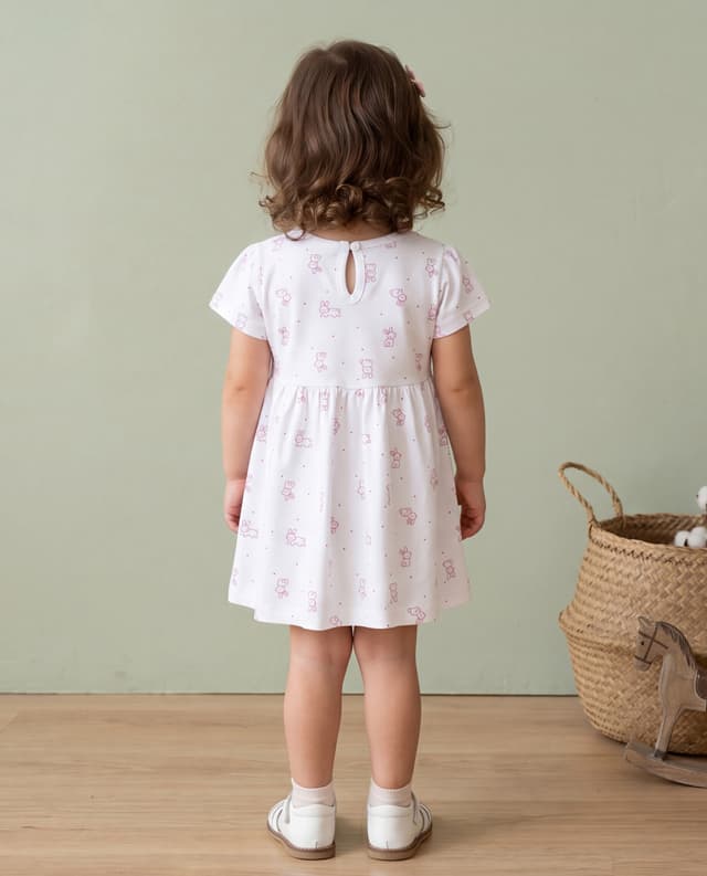 Bunny Print Casual Dress with Crew Neck and Short Sleeves thumbnail 2