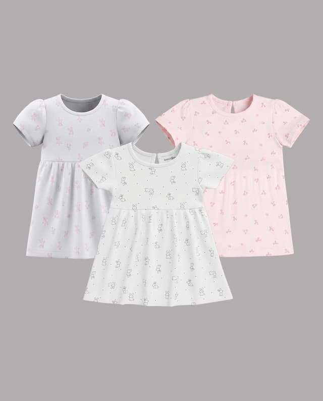 Bunny Print Casual Dress with Crew Neck and Short Sleeves thumbnail 3