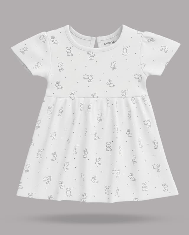 Bunny Print Casual Dress with Crew Neck and Short Sleeves thumbnail 4